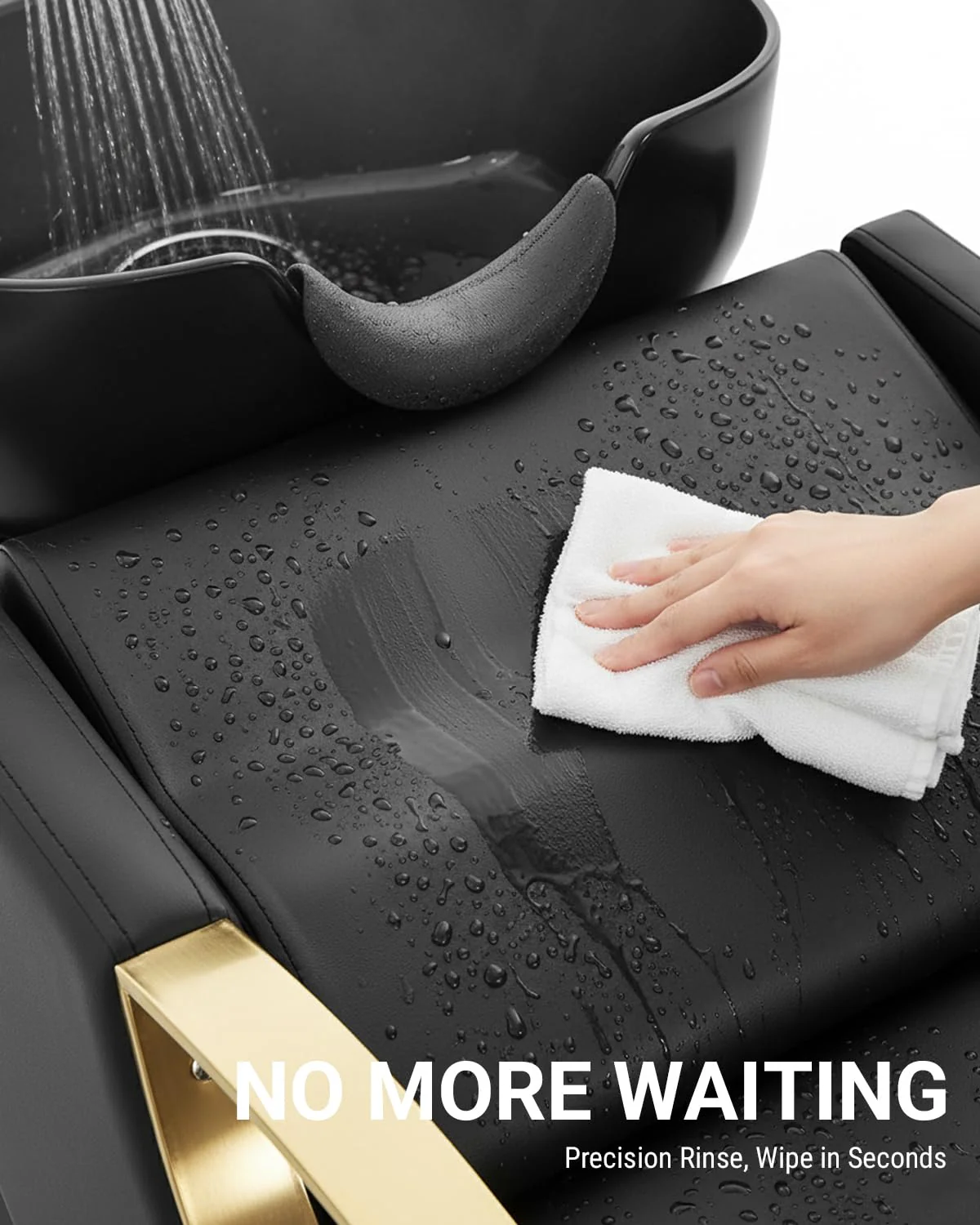 IJIALIFE Shampoo Bowl and Chair Set for Salon – Backwash Barber Sink Station with Footstool & Gold Armrests – Heavy Duty 450lbs Hair Washing Chair with Deep Basin & Neck Rest for Spa Beauty Stylist - Image 7
