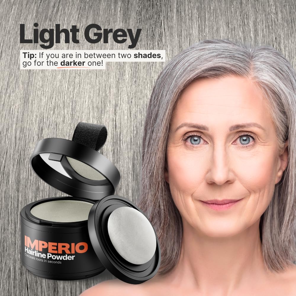 IMPERIO Root Touch Up Hair Powder for Concealing Hair Loss instantly - Hairline Powder for Women & Men - Water resistant Root Cover Up for Thinning Hair in Premium Hairdressing Quality (Light Gray) - Image 3
