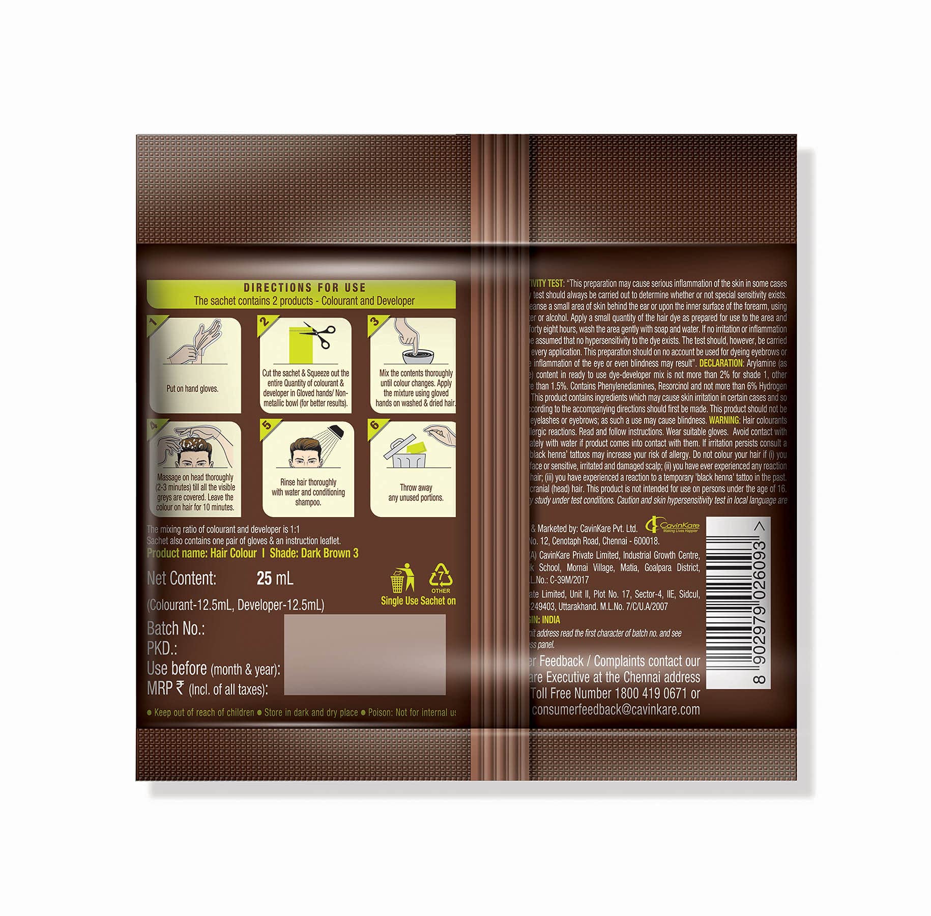 Indica Hair Color - Dark Brown, 25ml Sachet (Pack of 5) - Image 2
