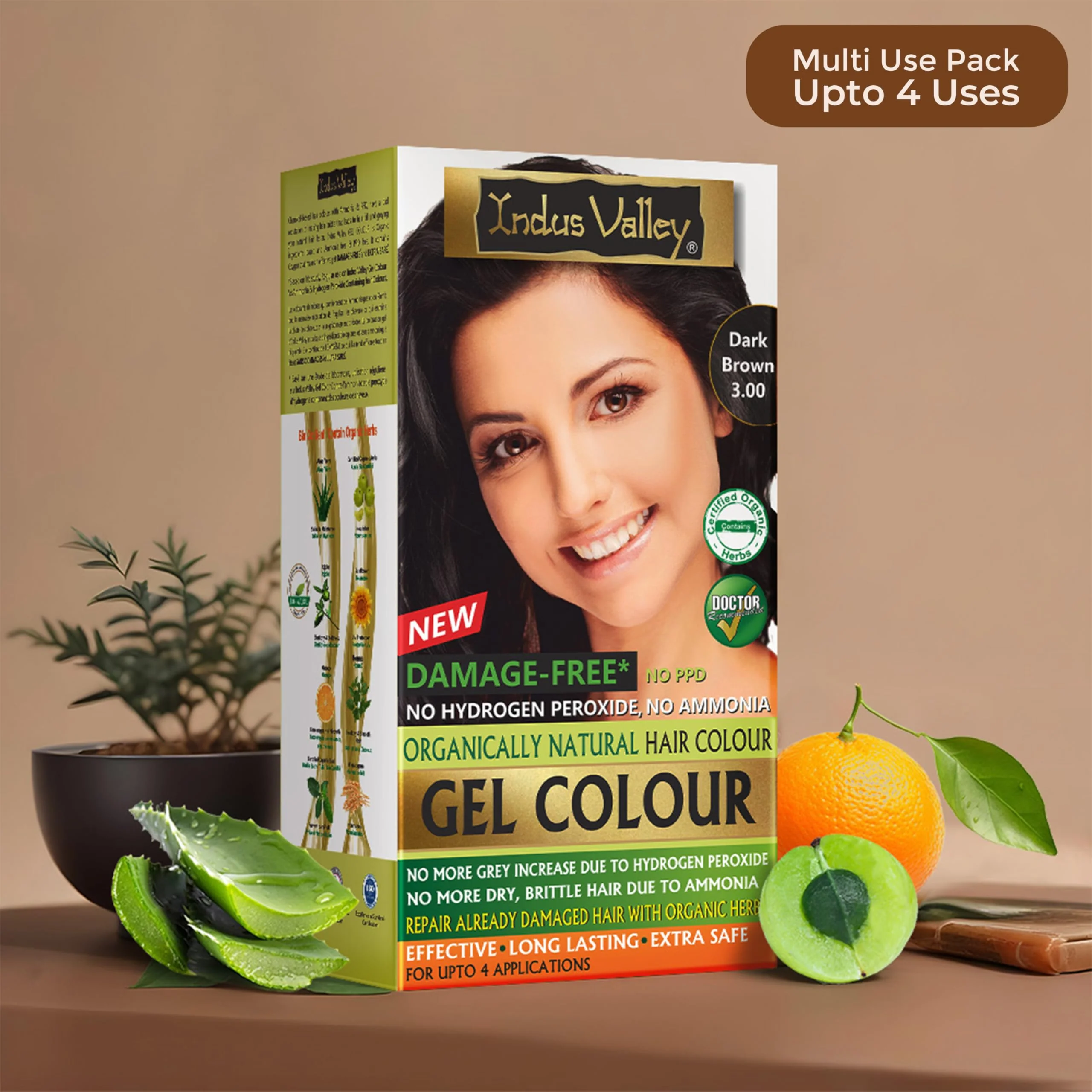 Indus Valley Natural Organic Damage Free Gel Hair Color | Organic Hair Dye, Ammonia Free, Vegan & Cruelty Free | Up to 100% Gray Coverage, Long Lasting Results |Dark Brown 3.0 (20gram+200ml) - Image 3