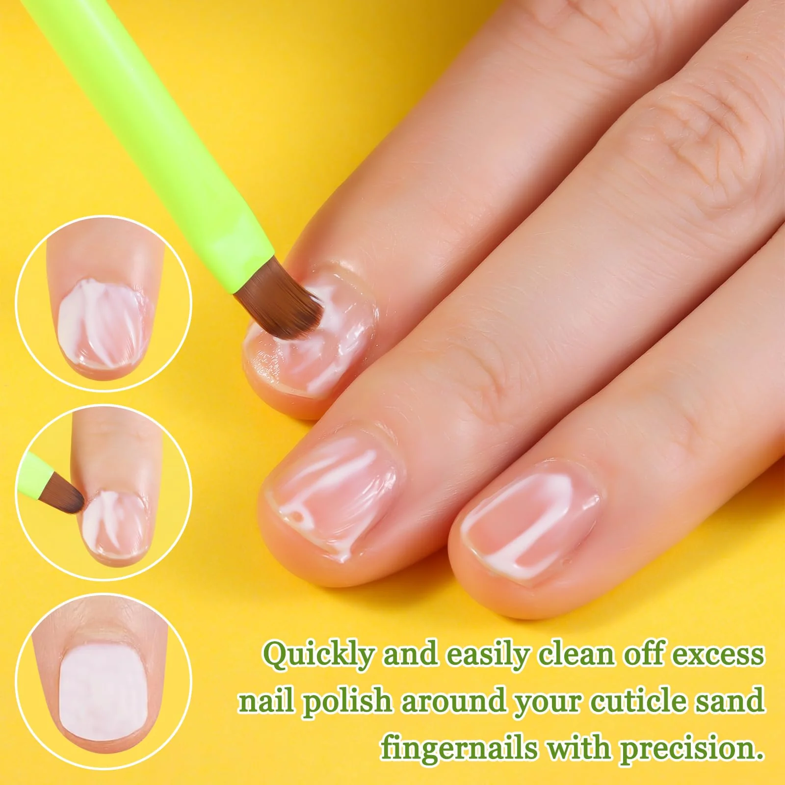 INENK 3PCS Nail Clean Up Brushes for OPI Nail Polish Remover, Brushes for Cleaning Polish Mistakes on the Cuticles, Acetone Resistant Nail Brush for Nail Art and Designs（Fluorescent Green ） - Image 4