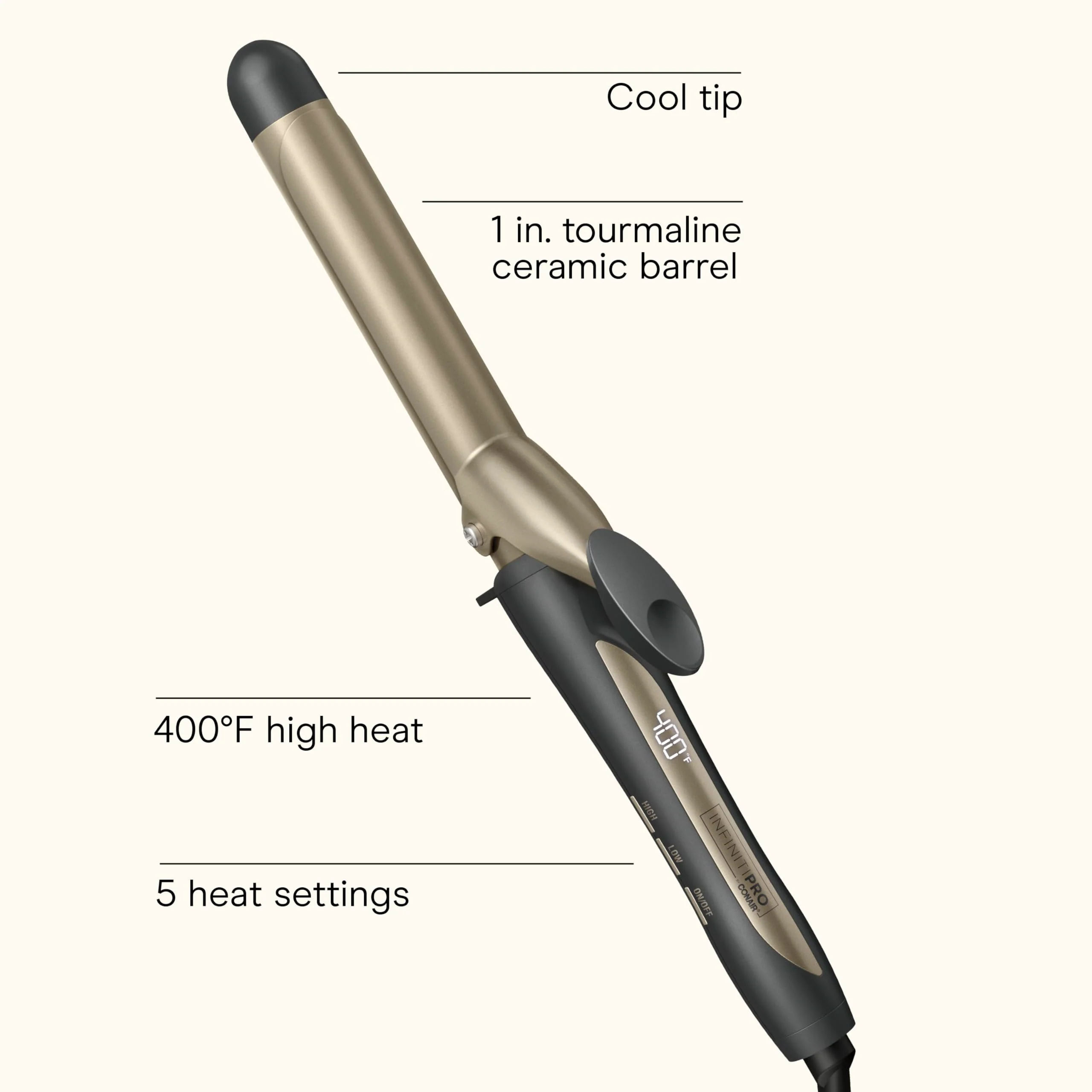 Infiniti PRO CONAIR Tourmaline Ceramic 1-Inch Curling Iron, Clamp Curling Iron, 1-Inch Barrel Produces Classic Curls, Hair Curler for Use on Short, Medium, and Long Hair, Dark Grey - Image 2
