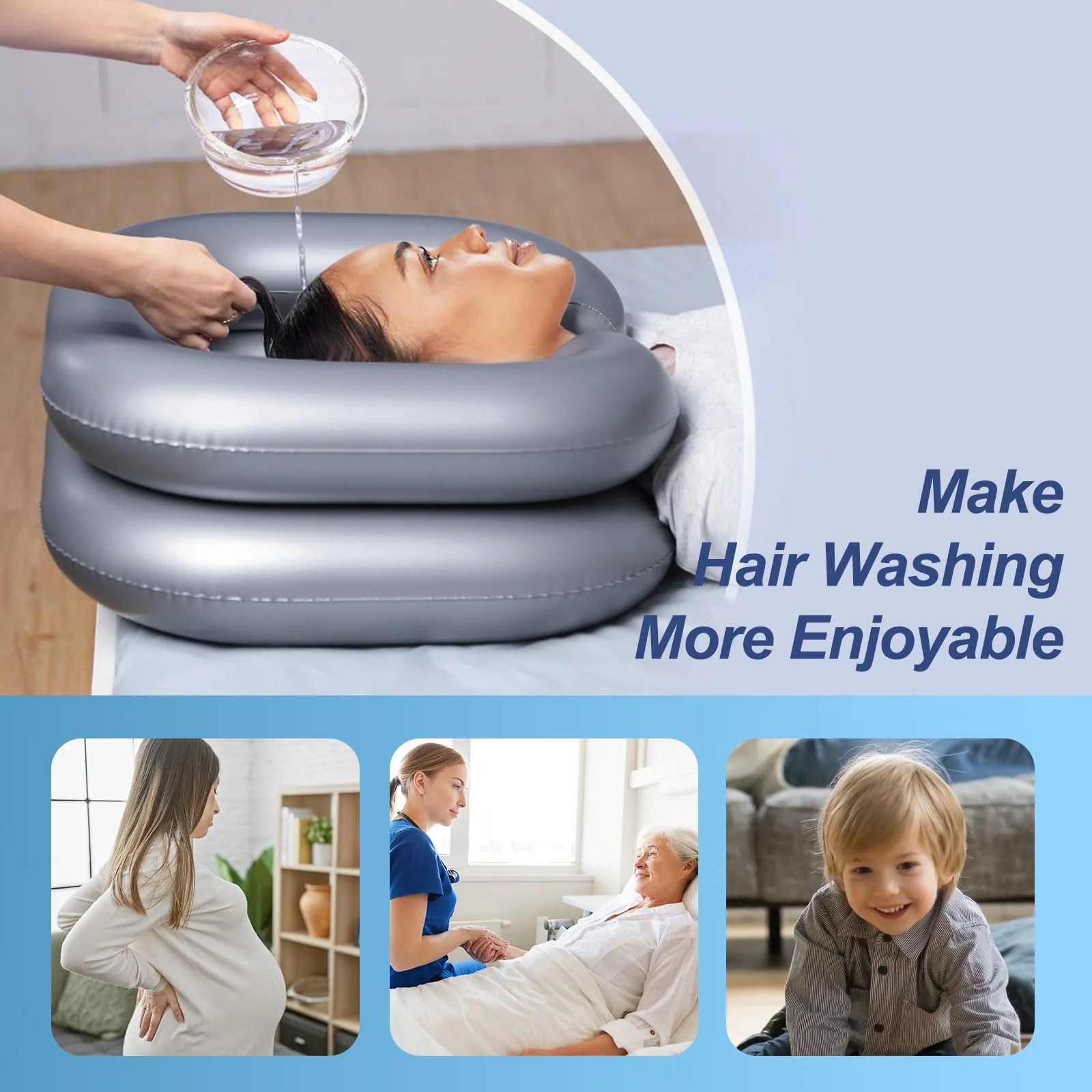 Inflatable Shampoo Basin for Bedridden and Disabled,Portable Shampoo Bowl for Injured, Hair Washing Basin for Childred,Pregnant Woman,Easy Hair Washing at Home (Silvery) - Image 5