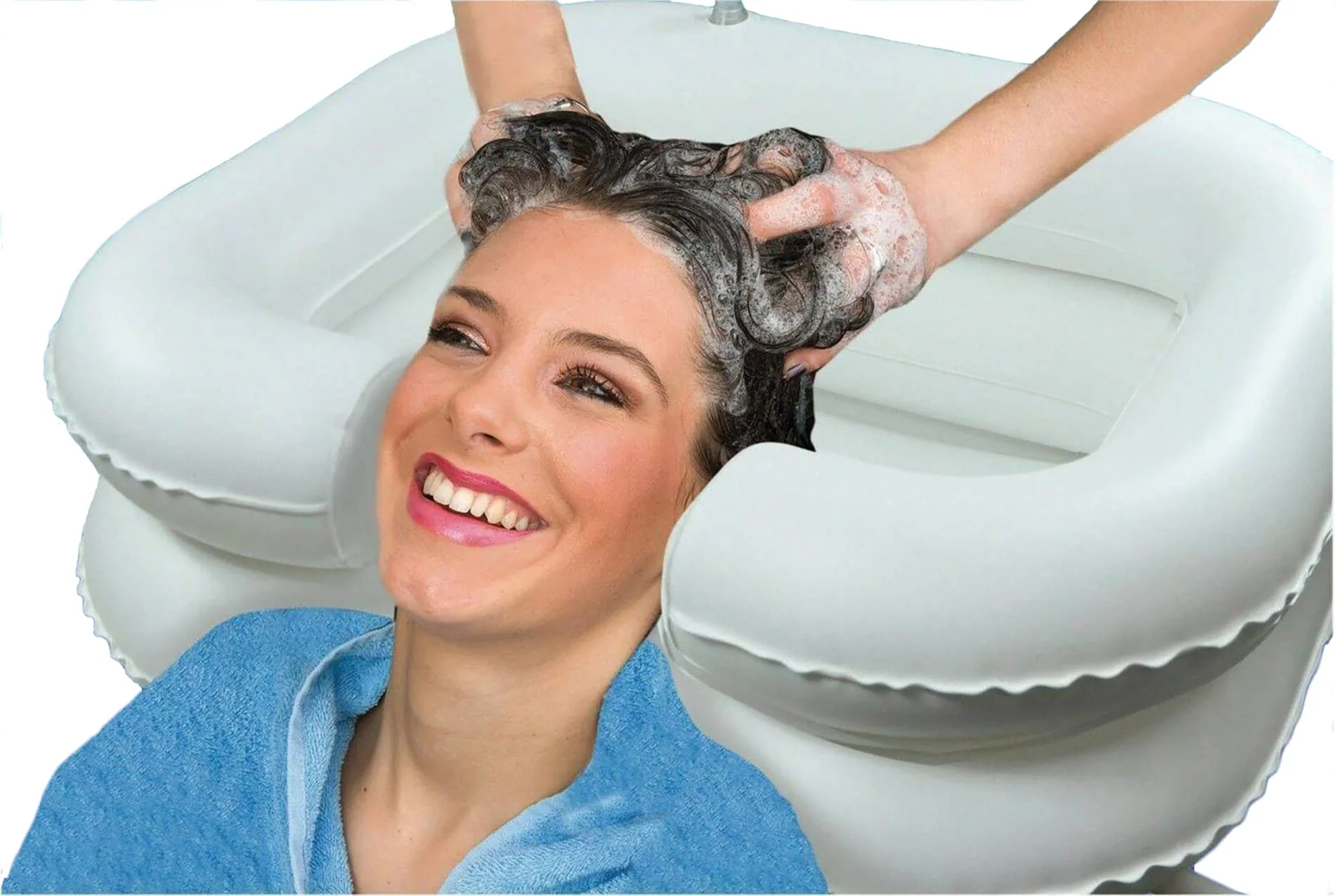 Inflatable Shampoo Basin for Bedside, Shampoo Tub for Locs, Portable Shampoo Bowl for Elderly, Disabled, Pregnant, Injured, Bedridden, Handicapped, Hair Washing Tray for Sink at Home (White) - Image 2