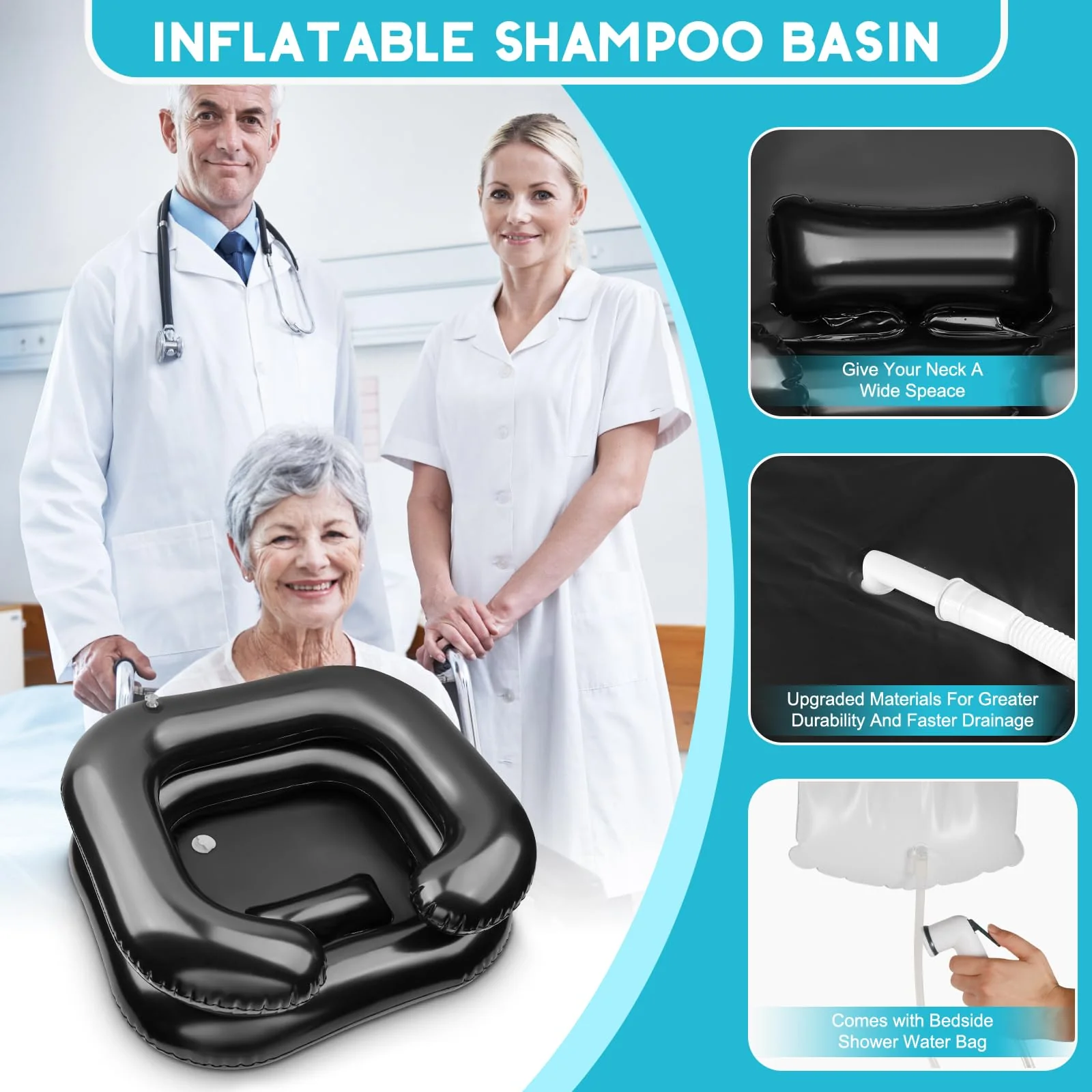 Inflatable Shampoo Basin, Loc Detox Tub for Dreads, Shampoo Buddy Bowl for Bedridden, Disabled,Injured with 2.5 GL Portable Water Shower Bag（Black） - Image 5