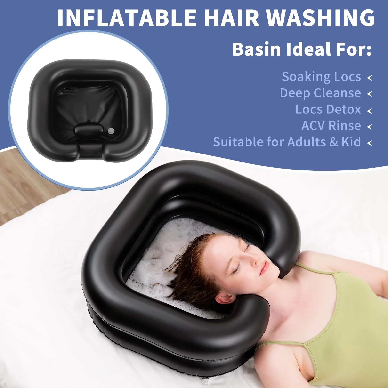 Inflatable Shampoo Basin, Portable Shampoo Bowl with Neck Support and Drain Hose for bedridden People, Portable Shampoo Sink for The Elderly, Disabled, Pregnant Women, Injured People (Black) - Image 4