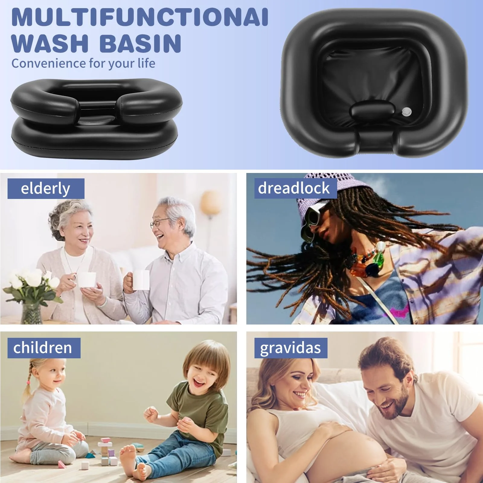 Inflatable Shampoo Basin, Portable Shampoo Bowl with Neck Support and Drain Hose for bedridden People, Portable Shampoo Sink for The Elderly, Disabled, Pregnant Women, Injured People (Black) - Image 6