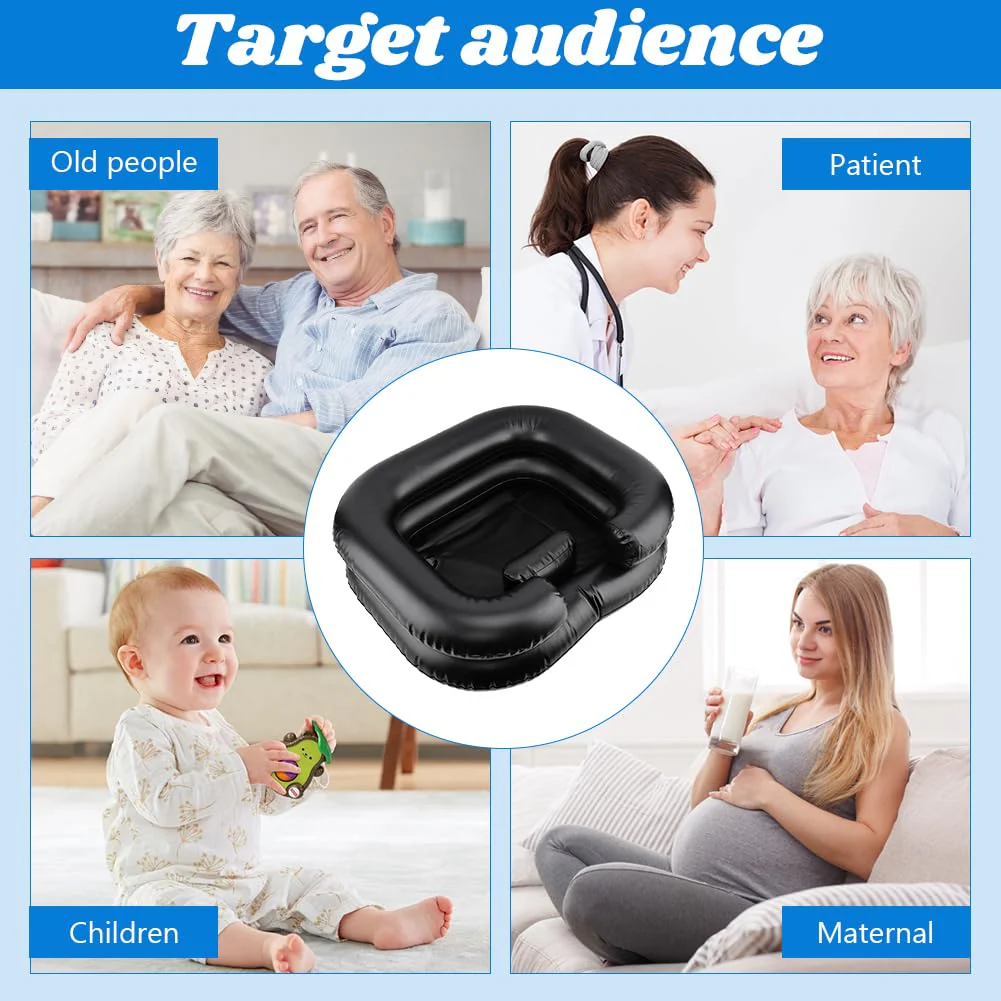 Inflatable Shampoo Basin, Portable Wash Hair in Bed with Inflatable Shampoo Bowl Include Massage Comb1*Pump 20*Ear Muffs for Bedridden Disabled Injured Elderly(Color:Black) - Image 7