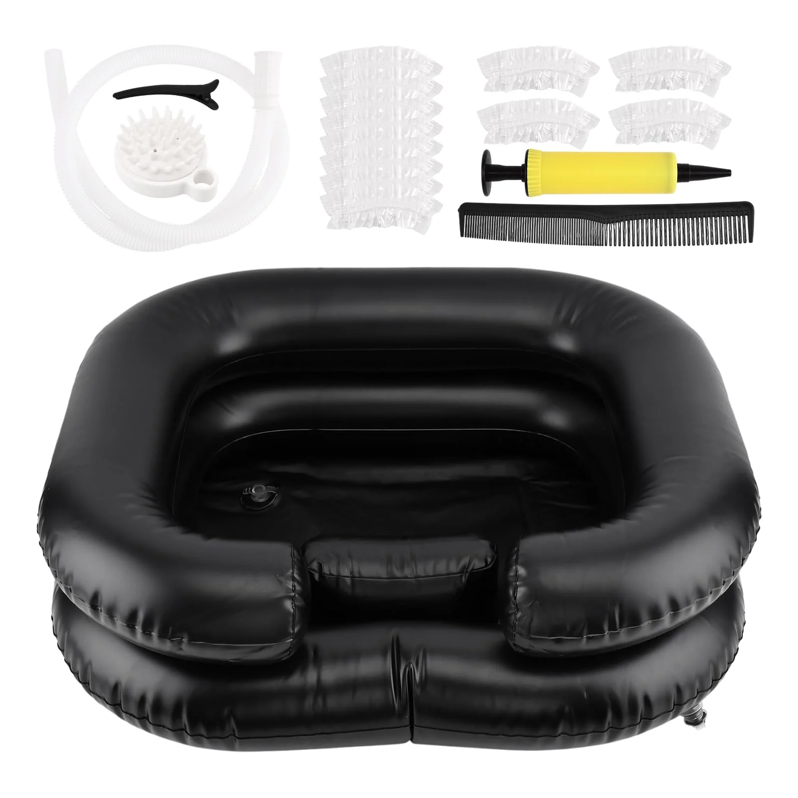 Inflatable Shampoo Basin, Portable Wash Hair in Bed with Inflatable Shampoo Bowl Include Massage Comb1*Pump 20*Ear Muffs for Bedridden Disabled Injured Elderly(Color:Black) - Image 9