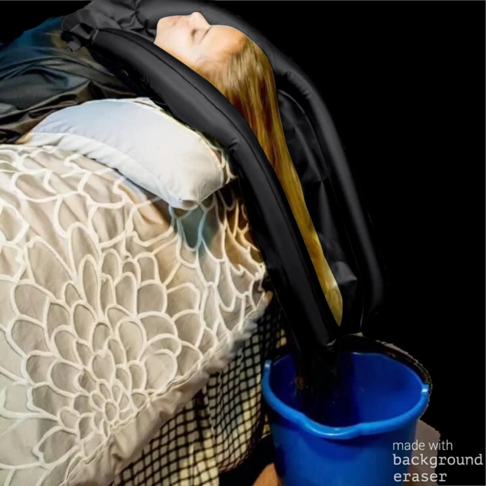 Inflatable Shampoo Funnel Cape for Washing Hair in Any Chair and Basin. Black Portable Tray Device to Use in Salon, at Home, Nursing Home or Hospital to Help Keep Clothes Dry! Pump Included! - Image 3