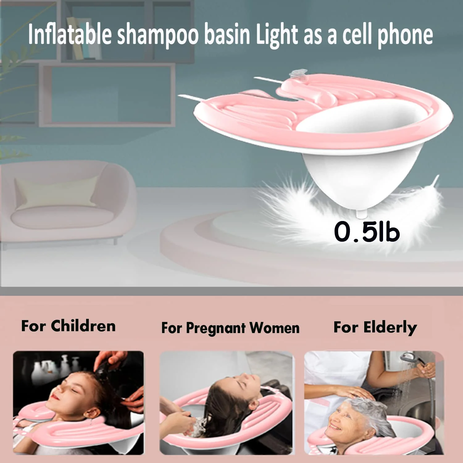 Inflatable Washing Hair Basin,Portable Shampoo Basin,Hair Washing Tray-Medical Shampoo for The Disabled,Pregnant Women,Bedridden and Handicapped,Elderly&Child-Wash While in Wheelchair or Chair at Home - Image 2