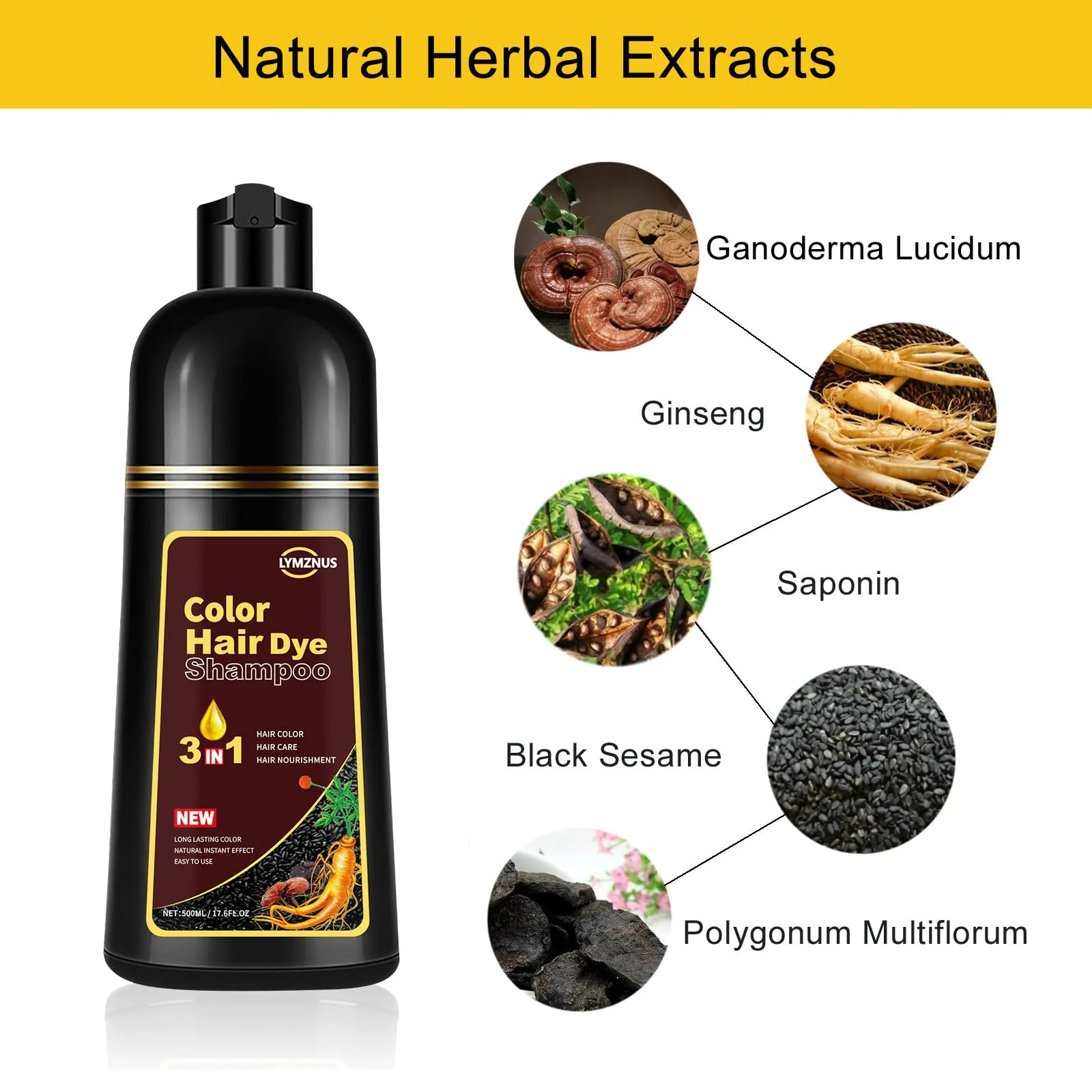 Instant Cherry Brown Hair Color Shampoo for Men and Women, Herbal Hair Dye Shampoo 3 in 1, Long lasting & Easy to Use Cherry Brown Hair Shampoo 500ml - Image 3