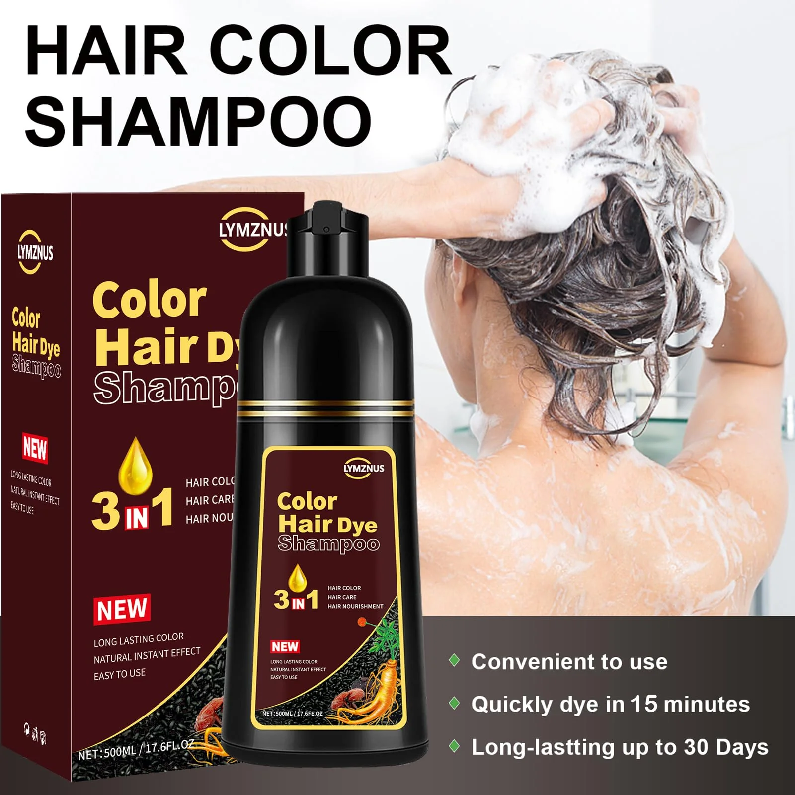 Instant Cherry Brown Hair Color Shampoo for Men and Women, Herbal Hair Dye Shampoo 3 in 1, Long lasting & Easy to Use Cherry Brown Hair Shampoo 500ml - Image 5