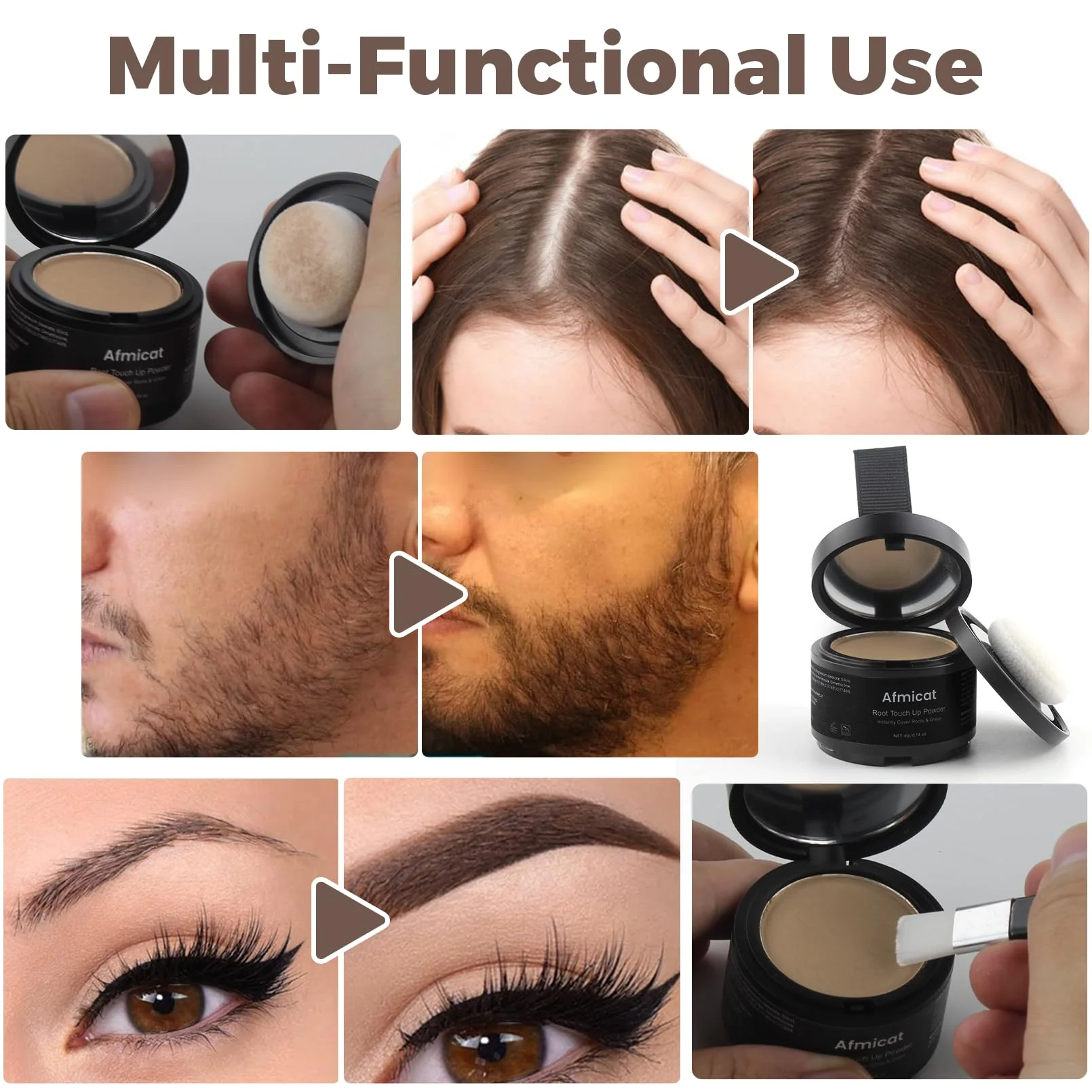 Instant Hairline Powder, Root Touch Up Hair Color for Gray Coverage and Thinning Hair, Root Cover Up Conceals Hair Loss & Bald Spots, Natural and Non-Greasy Hair Color for Women & Men, Light-Brown - Image 3