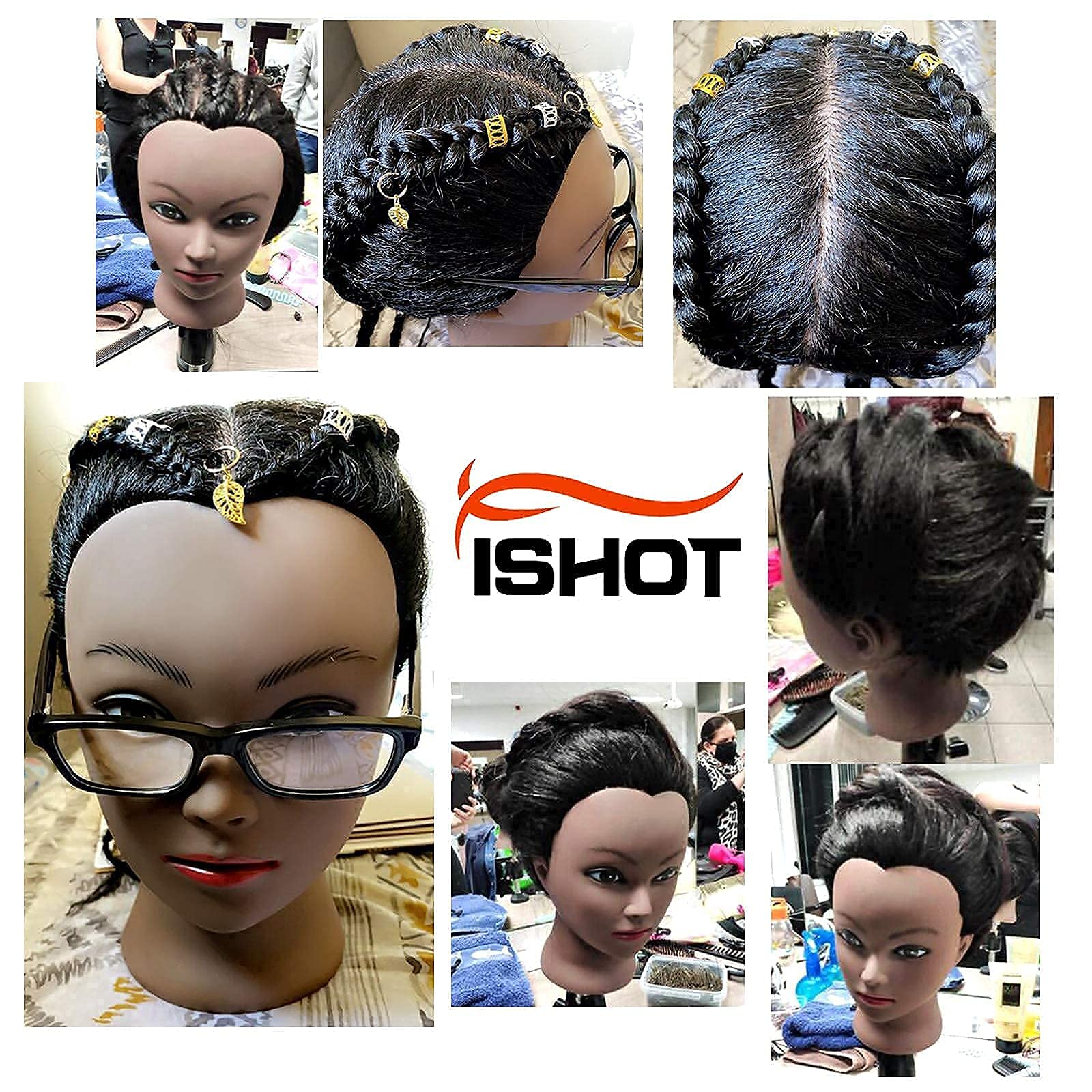 ISHOT Mannequin Head Human Hair,16"100% Real Human Hair,Beauty School Hair Practice Head,Manikin Cosmetology Hairdresser Training Head,Doll Head - Image 5