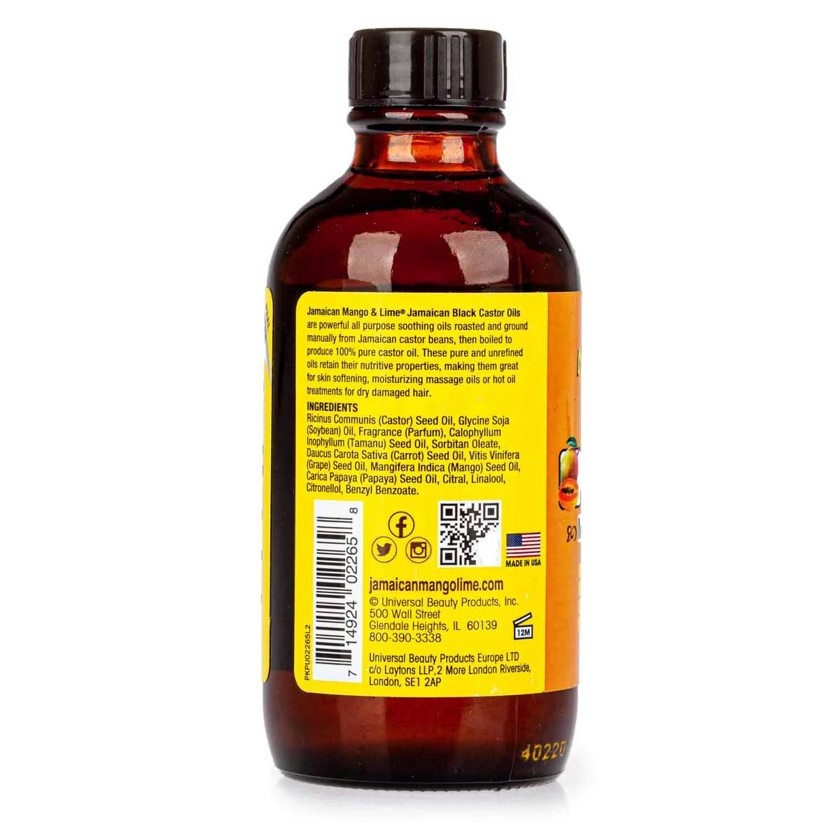[JAMAICAN MANGO&LIME] PURE ORGANIC BLACK CASTOR OIL TREATMENT MANGO PAPAYA 4OZ