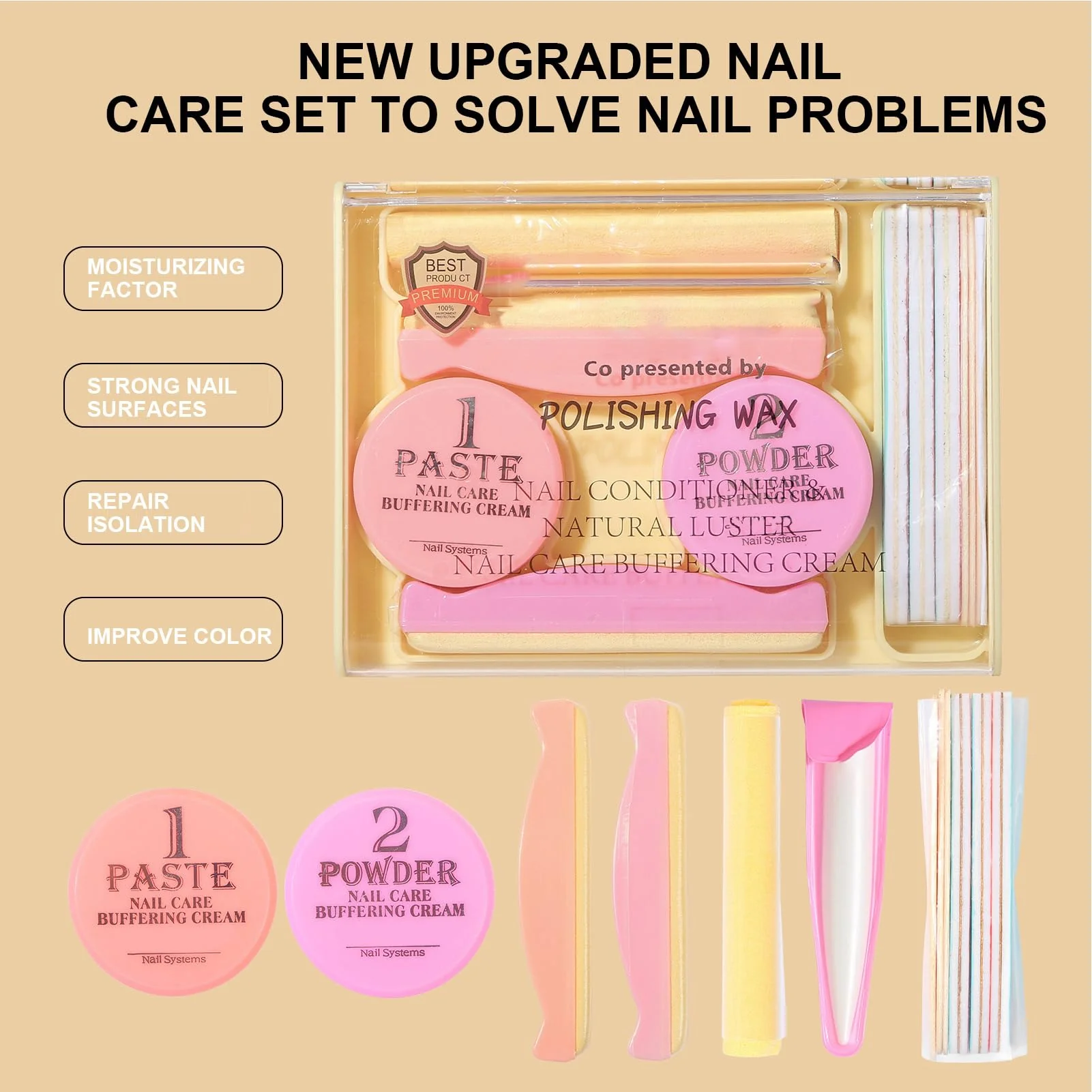 Japanese Manicure Kit, Nail Polishing and Buffing Kit, Long-Lasting Shine Nail Care Tools for Women Home Salon Pedicure - Image 5