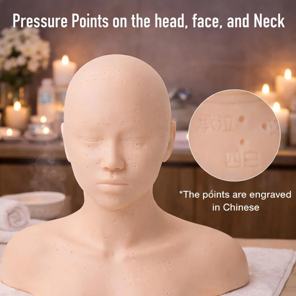 Japard Mannequin Head for Facial Practice, Massage, Esthetics Doll with Acupressure Point, Soft PVC Silicone Head with Shoulder - Image 4