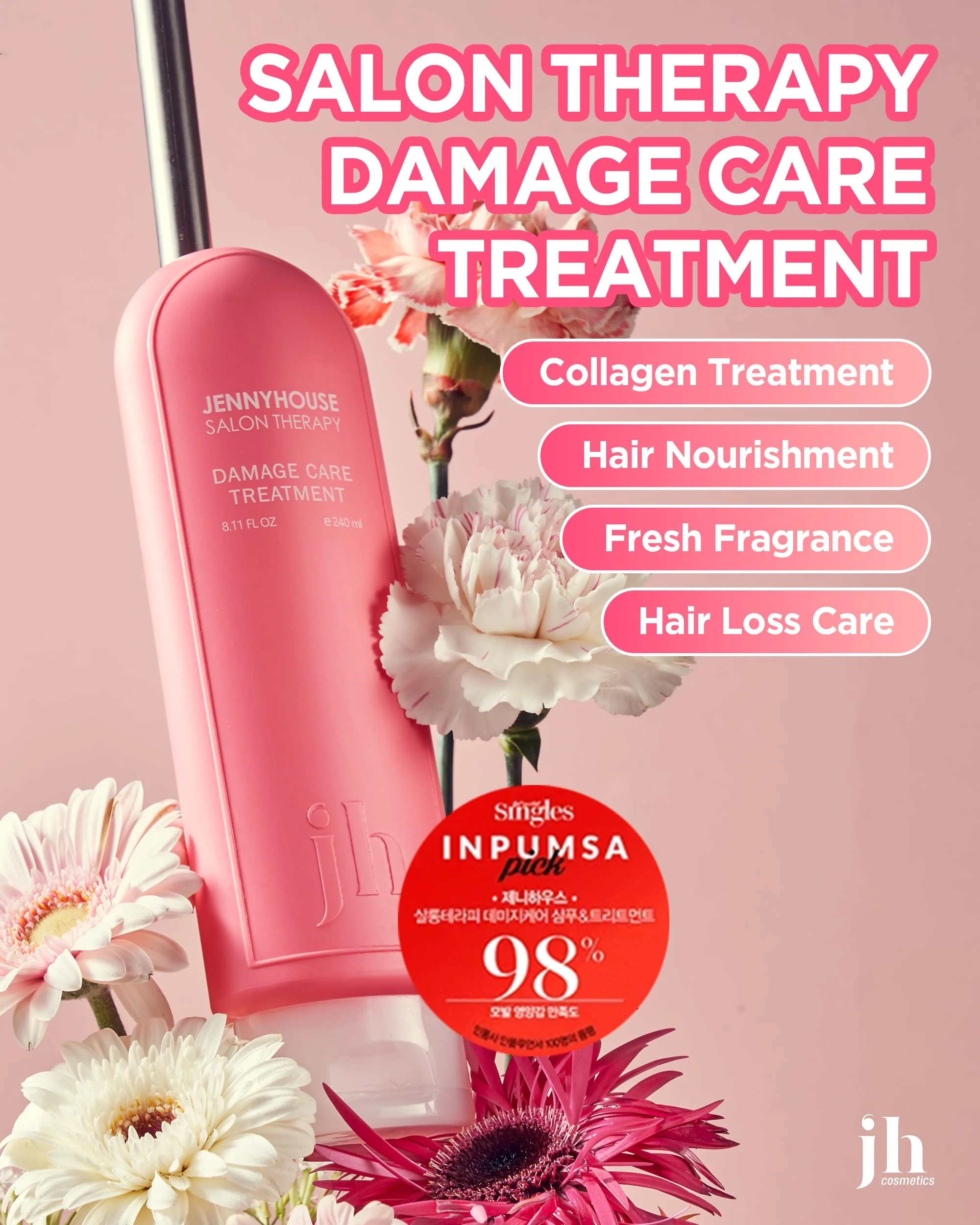 JENNYHOUSE Salon Therapy Damage Care Treatment - Korean Beauty Conditioning Nourishing Hair Mask with Hydrolyzed Collage and Biotin - Floral Scent - for Dry Frizzy Damged Hair - 8.11 fl.oz - Image 2