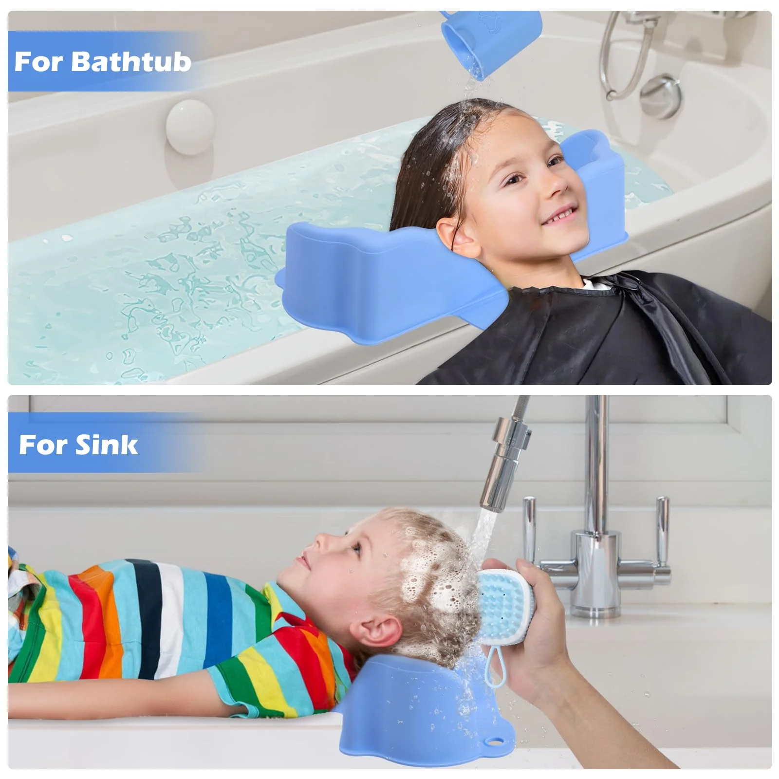 Jhua Portable Hair Washing Station for Kids Sink Bathtub Hair Washing Basin, Silicone Tear-Free Shampoo Bowl Wash Basin with Rinser Cup, Scalp Massager, Neck Support for Children Kids Teens Seniors - Image 5