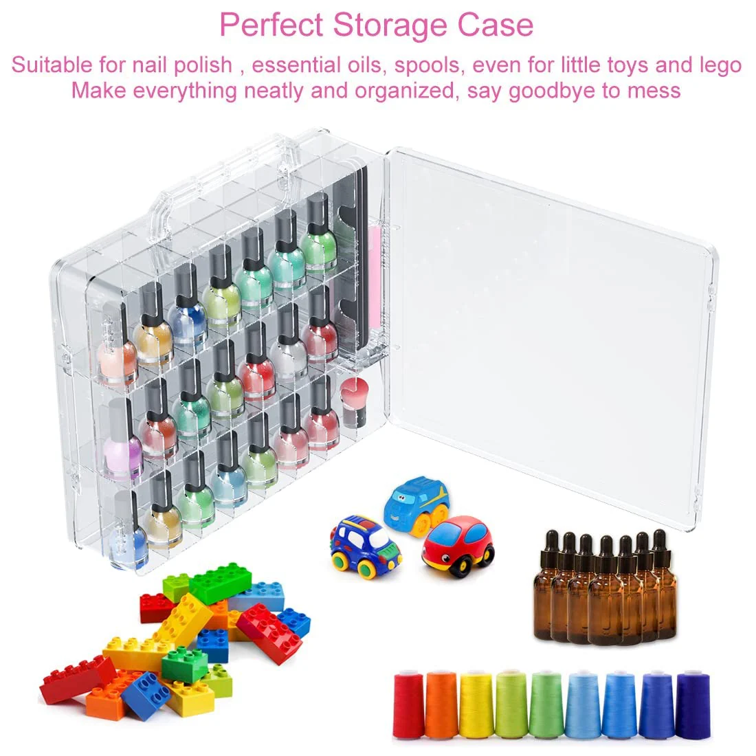 JIASHENG Nail Polish Organizer Case for 48 Bottles, Gel Nail Polish Storage Holder Double Side Adjustable Space Divider for Acrylic Nail Gel Dip Powder Tips Set with Two Toe Separator - Image 2