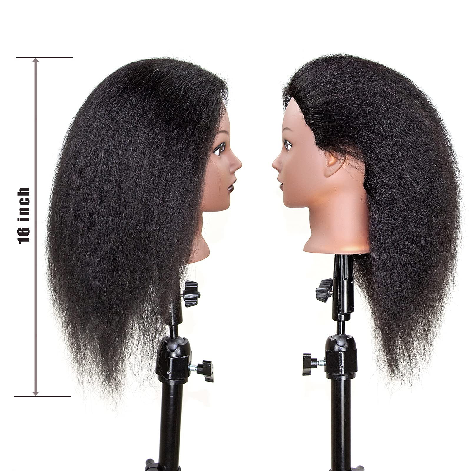 JMHAIR Mannequins Head 16" 100% Real Hair For Manual Braiding Styling Practice Hairdresser School Manikin Head Curling Dyeing Hairdresser Cosmetology Doll Head Training Head- Female Black - Image 2