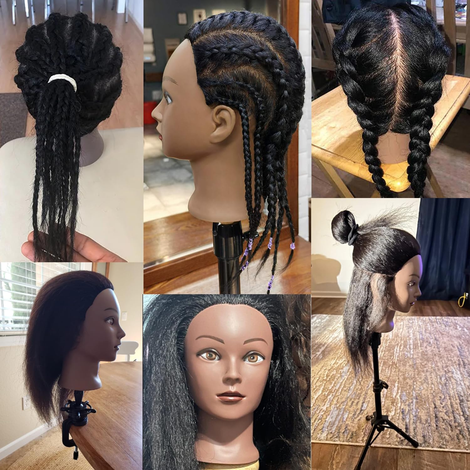 JMHAIR Mannequins Head 16" 100% Real Hair For Manual Braiding Styling Practice Hairdresser School Manikin Head Curling Dyeing Hairdresser Cosmetology Doll Head Training Head- Female Black - Image 6