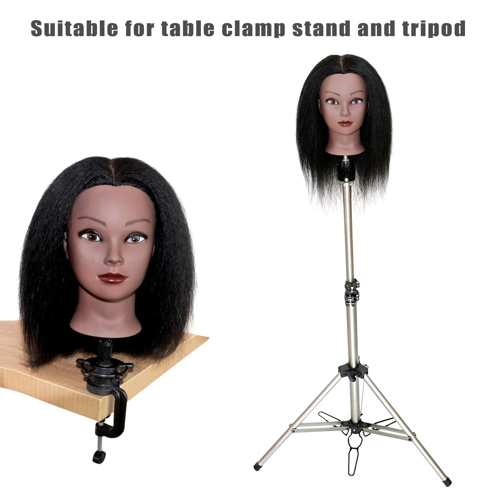JMHAIR Mannequins Head 16" 100% Real Hair For Manual Braiding Styling Practice Hairdresser School Manikin Head Curling Dyeing Hairdresser Cosmetology Doll Head Training Head- Female Black - Image 9