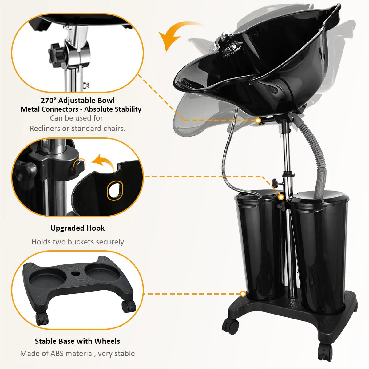 johgee Adjustable Portable Shampoo Bowl with Electric Pump,Hair Washing Station Sink with Buckets&Drain Hoses,Portable Wash Bowl for Hairstylist,Portable Salon Sink Hair Wash Basin for Home Barber Use - Image 3
