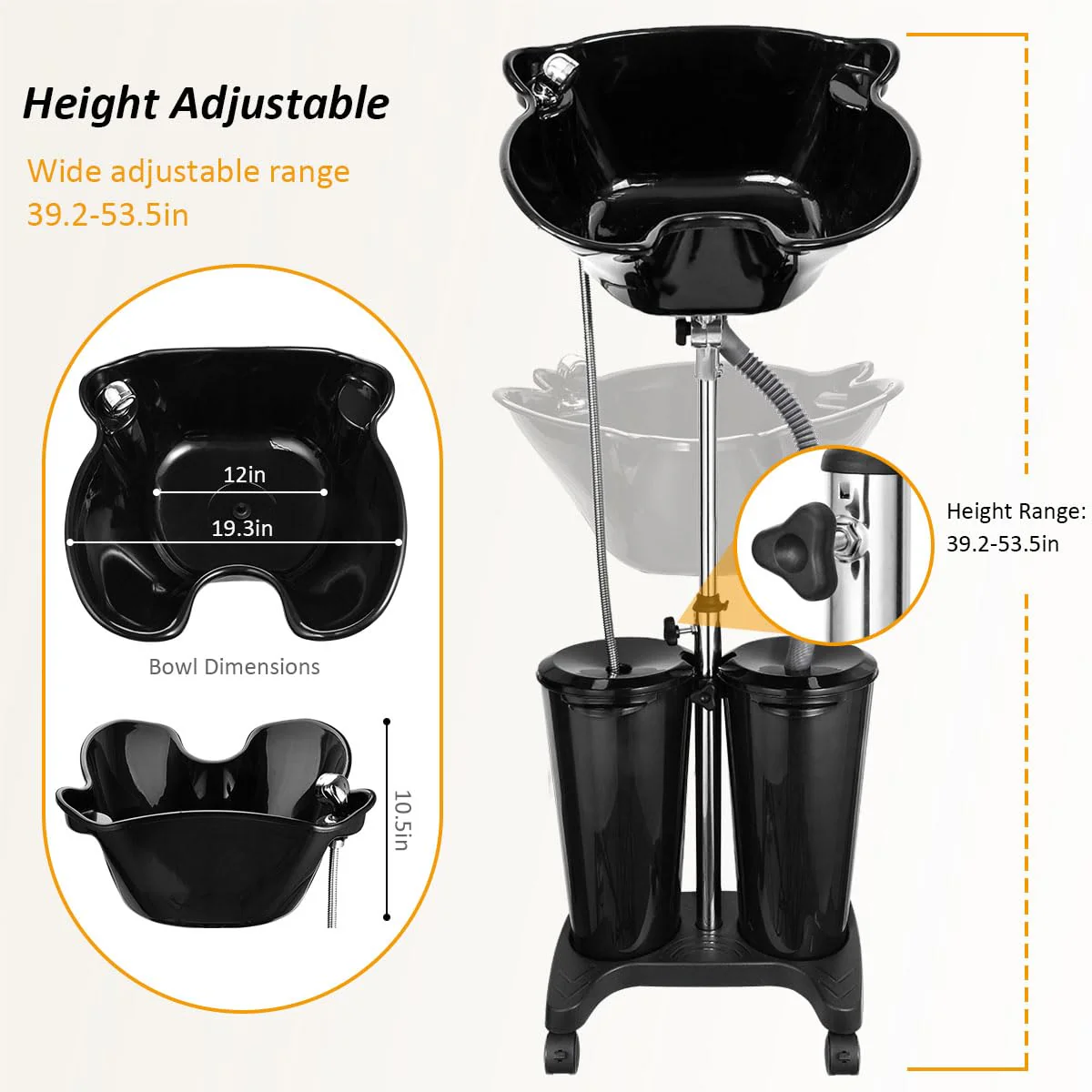 johgee Adjustable Portable Shampoo Bowl with Electric Pump,Hair Washing Station Sink with Buckets&Drain Hoses,Portable Wash Bowl for Hairstylist,Portable Salon Sink Hair Wash Basin for Home Barber Use - Image 4