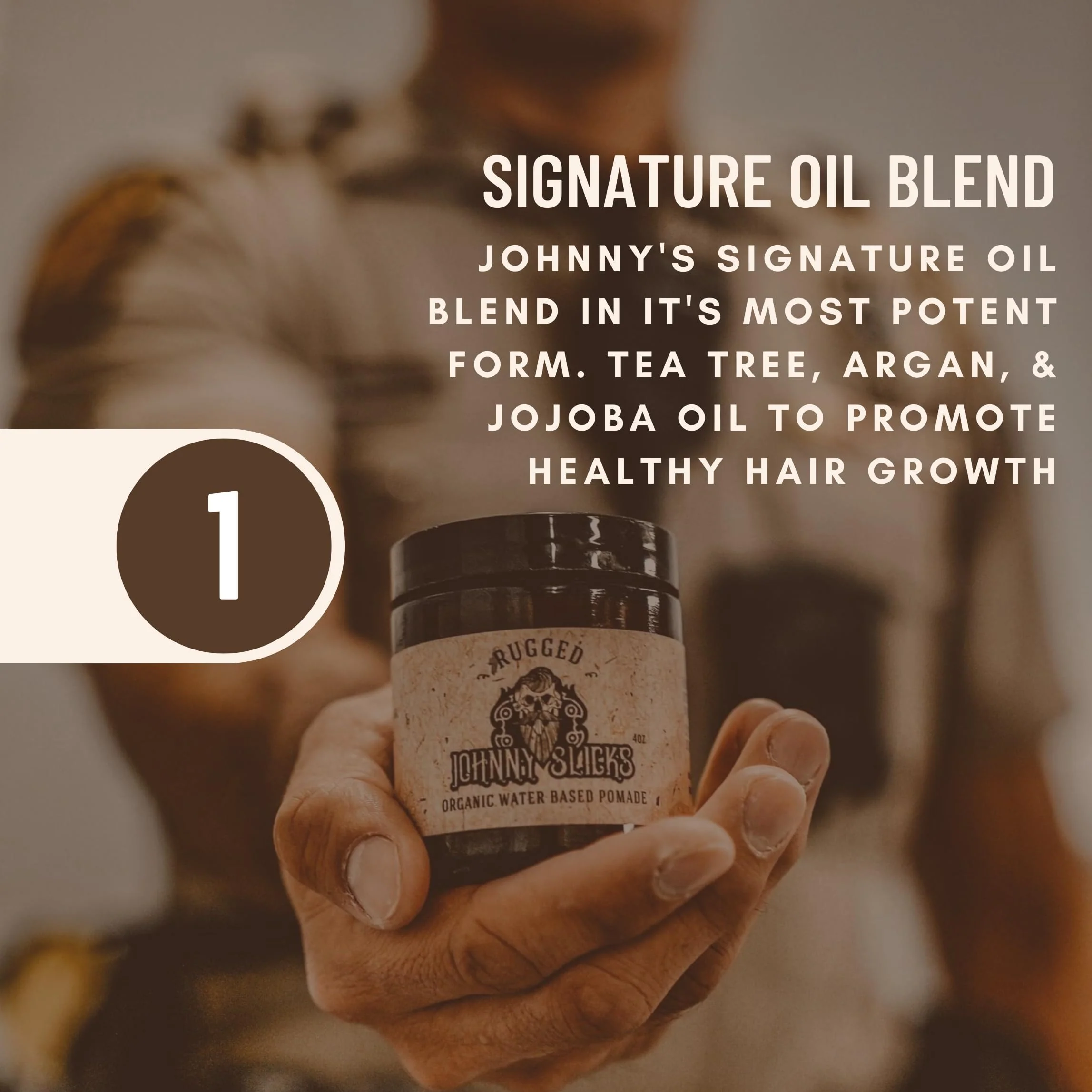 Johnny Slicks Water Based Pomade | Strong Hold, High Shine, All Organic Styling for Men | Promotes Healthy Hair Growth & Helps Hydrate Dry Skin (Rugged, 4 Ounce) US Made, Veteran Owned - Image 5