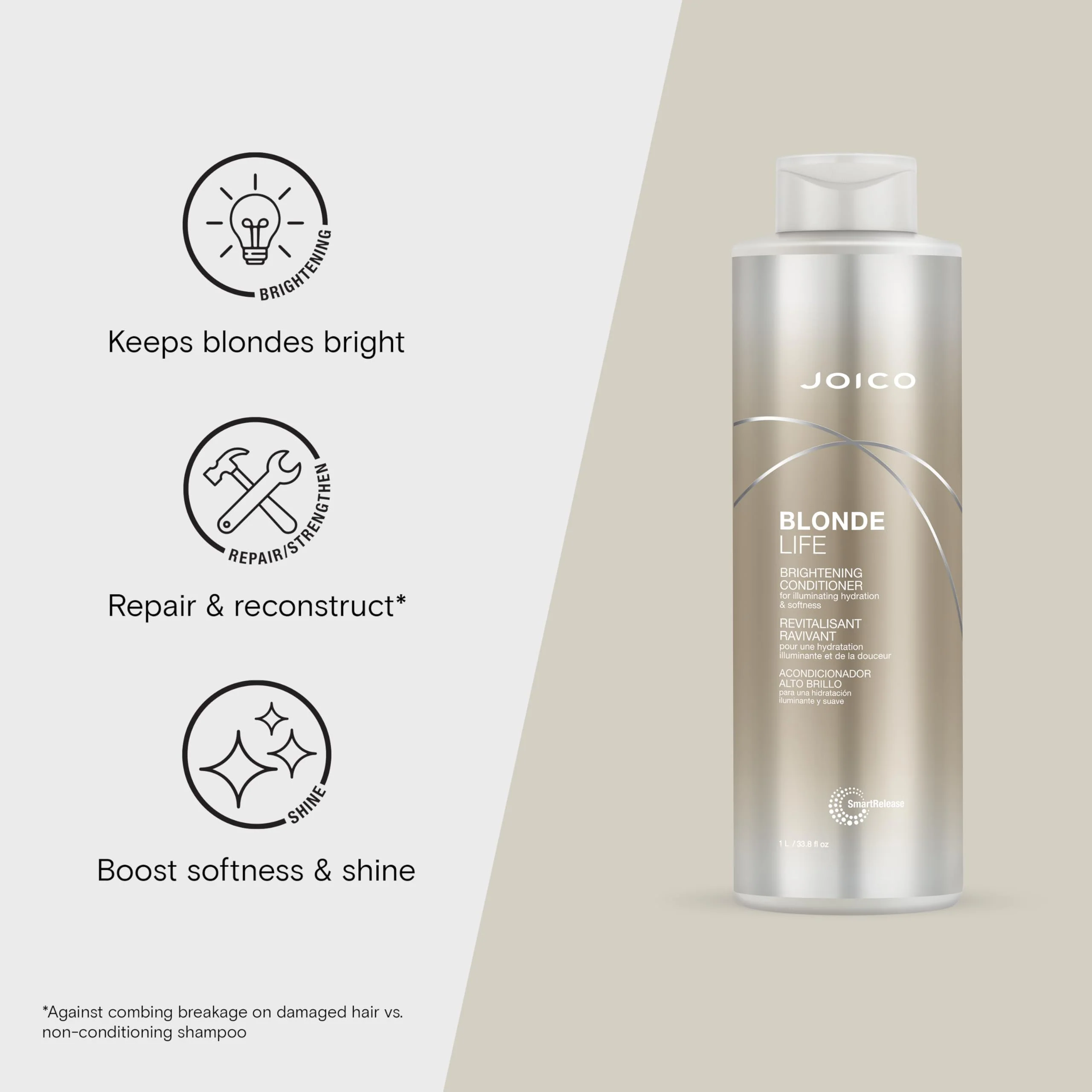 Joico Blonde Life Brightening Conditioner | For Blonde Hair | Illuminate Hydration & Softness | Add Softness & Smoothness | Sulfate Free | With Monoi & Tamanu Oil | 33.8 Fl Oz - Image 4