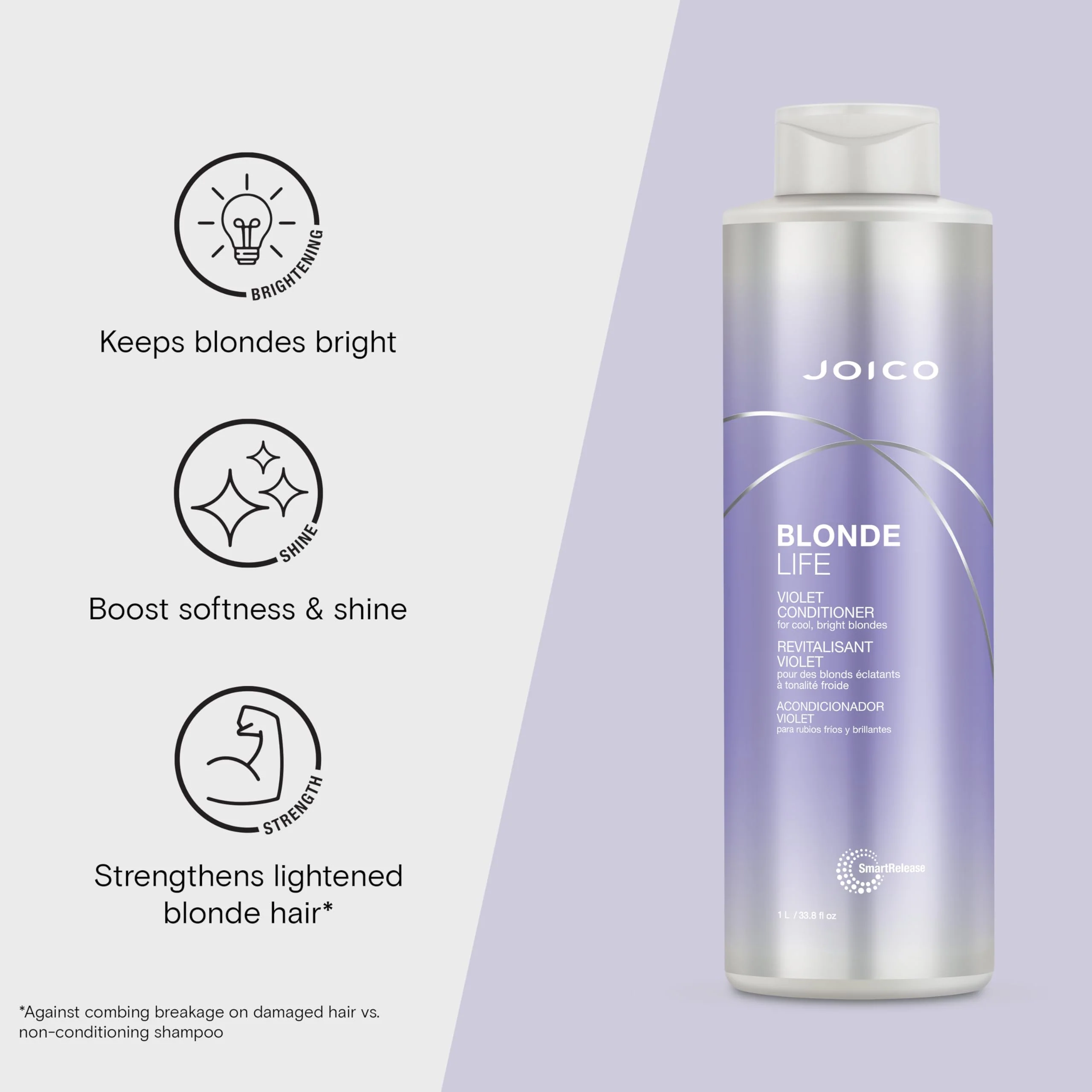 Joico Blonde Life Violet Conditioner | For Cool & Bright Blonde Hair | Neutralize Brassy Tones | Banish Yellow Tones | Boost Shine | Sulfate Free | With Monoi & Tamanu Oil | 33.8 Fl Oz - Image 3