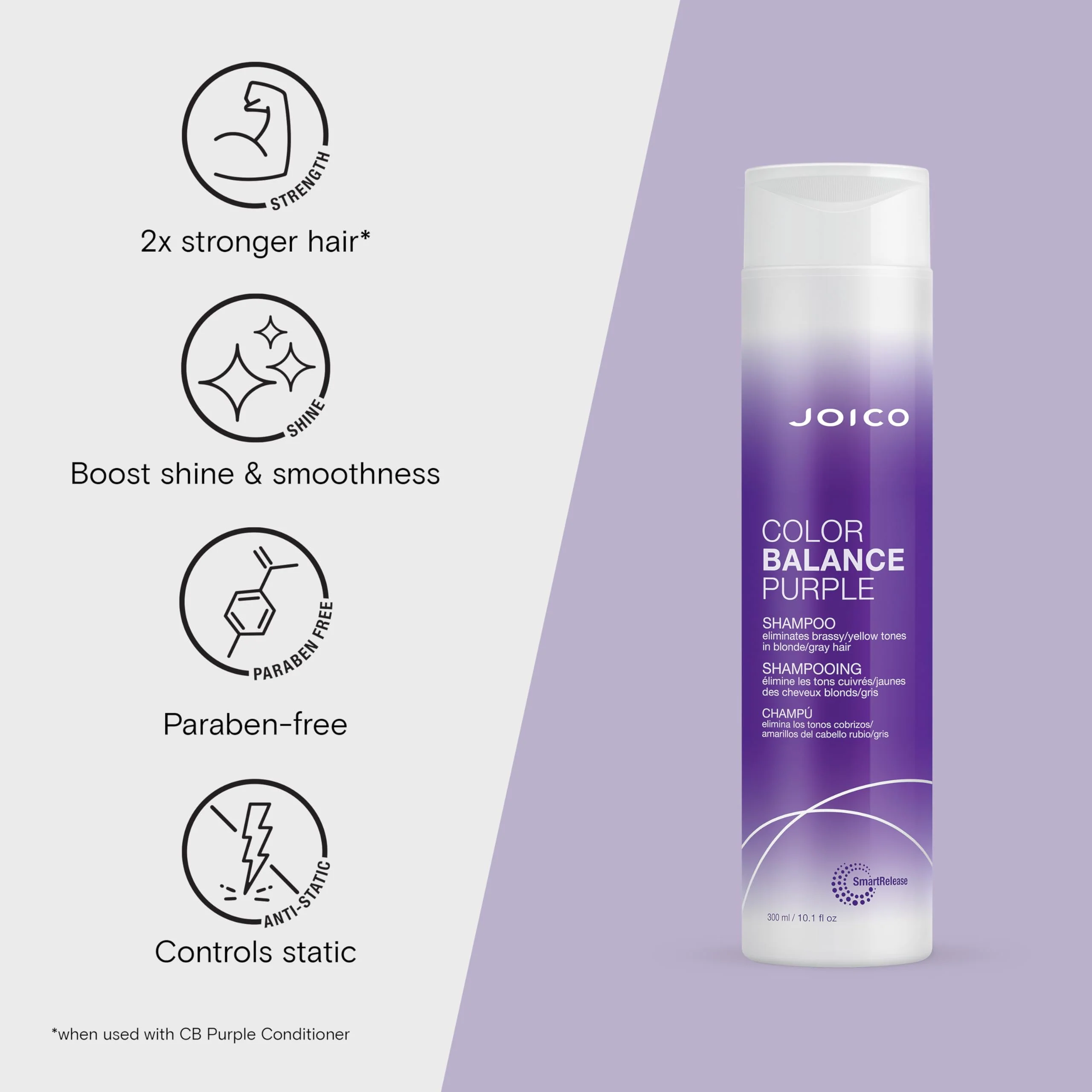 Joico Color Balance Purple Shampoo | For Cool Blonde, Gray Hair | Eliminate Brassy Yellow Tones | Boost Color Vibrancy & Shine | UV Protection | With Rosehip Oil & Green Tea Extract | 10.1 Fl Oz - Image 4