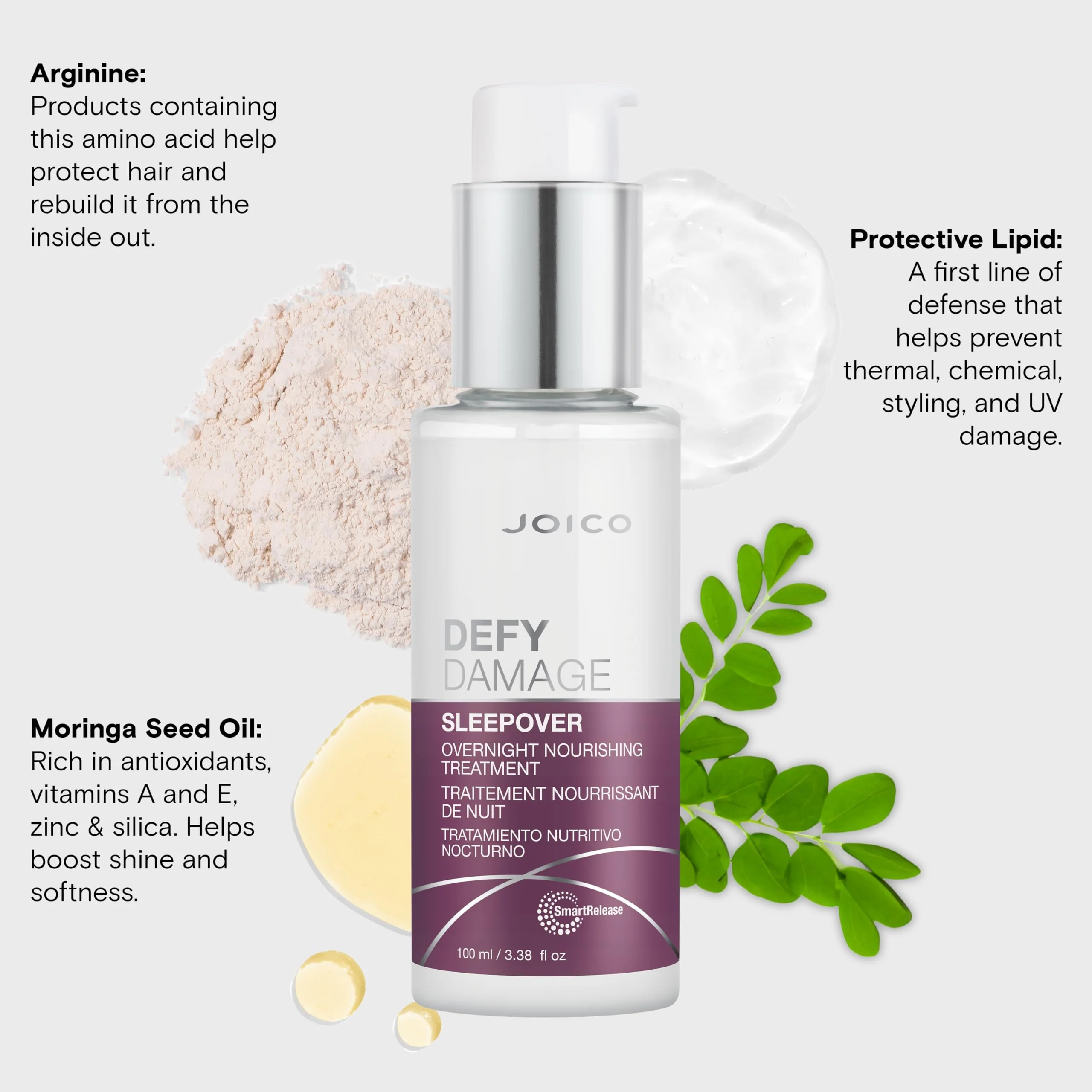 Joico Defy Damage Sleepover Overnight Nourishing Treatment | Instantly Softens & Smooths | Strengthen Bonds | Reduce Breakage & Split Ends | No Rinse Formula | With Arginine & Keratin | 3.38 oz - Image 6