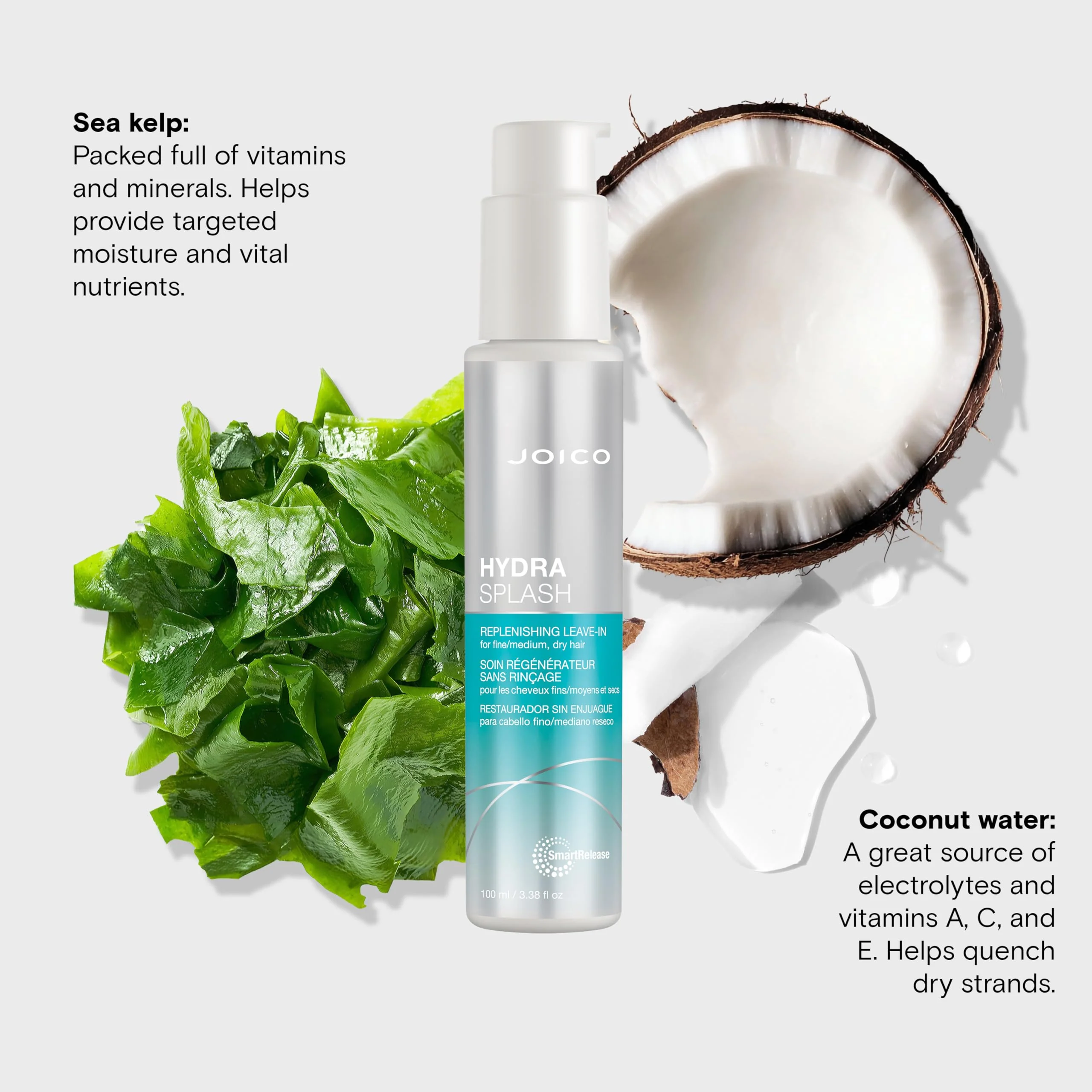 Joico HydraSplash Replenishing Leave-In | For Fine, Medium, Dry Hair | Boost Shine & Softness | Tame Frizz & Hydrate | With Sea Kelp & Coconut Water | 3.38 Fl Oz - Image 6