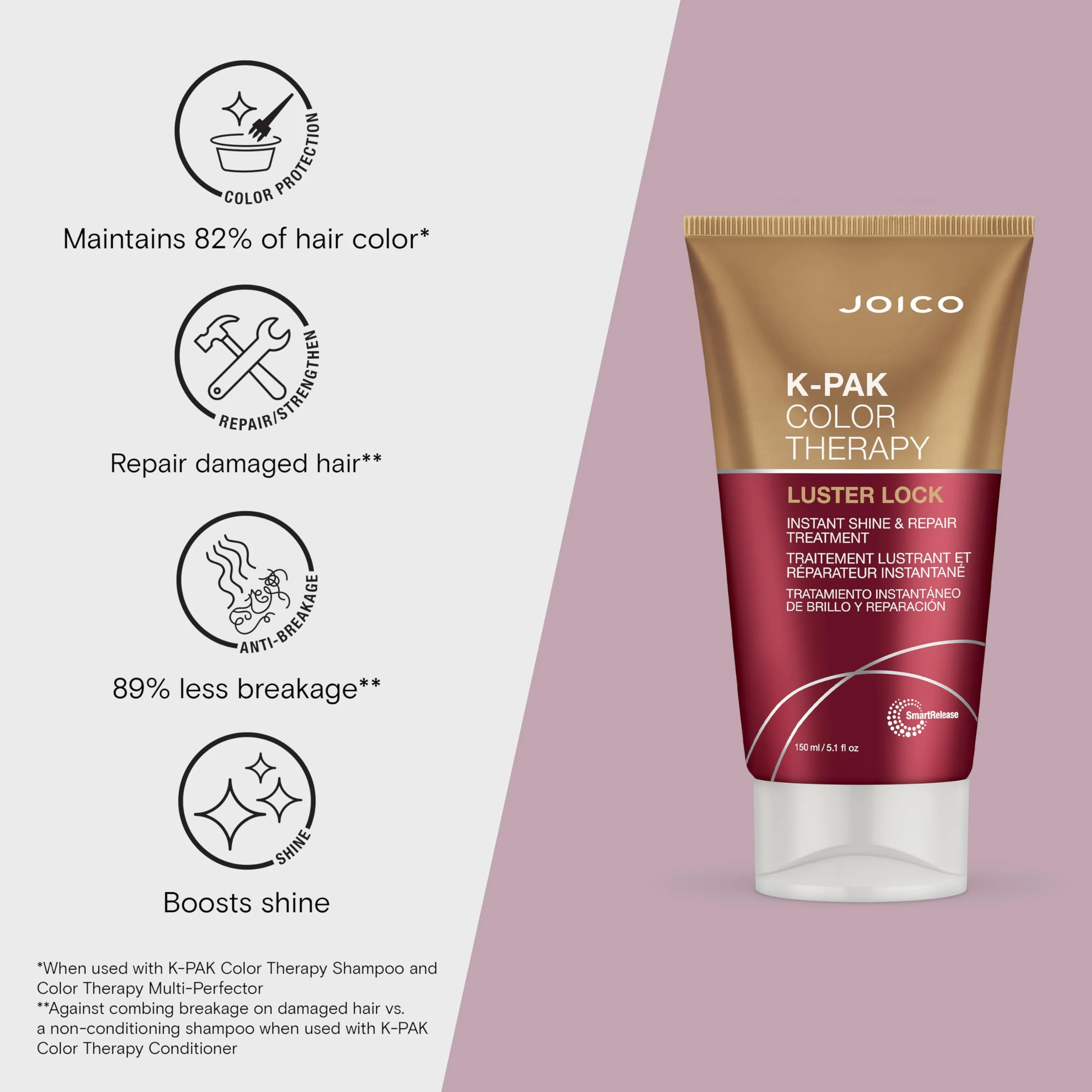 Joico K-PAK Color Therapy Luster Lock Instant Shine & Repair Treatment | For Color-Treated Hair | Boost Color Vibrancy | Repair Breakage | With Keratin & Argan Oil | 5.1 Fl Oz - Image 4