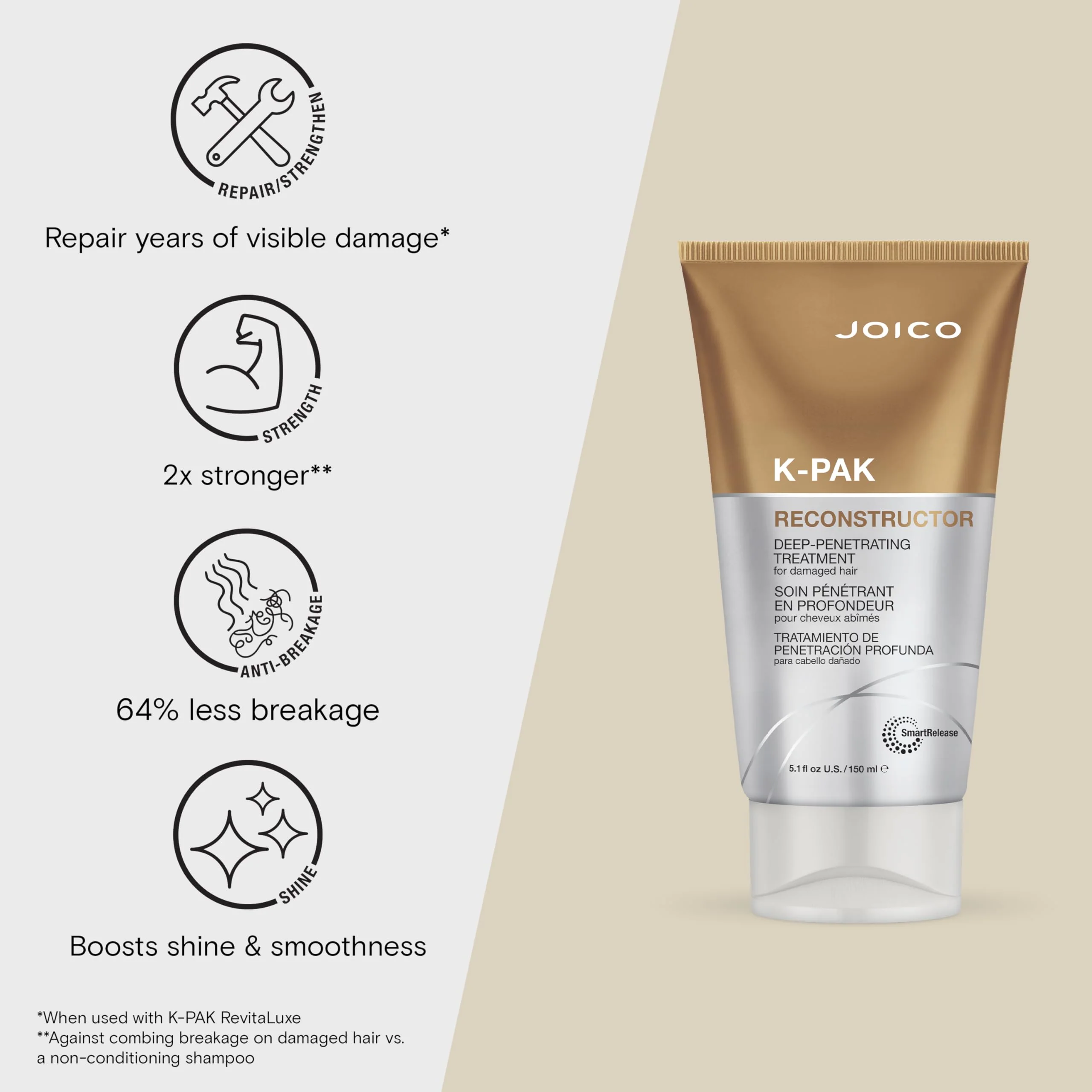 Joico K-PAK Reconstructor Deep-Penetrating Treatment | For Damaged Hair | Repair & Strengthen Strands | Rebuild & Fortify Damaged Hair | Improve Elasticity | With Keratin & Arginine | 5.1 Fl Oz - Image 4