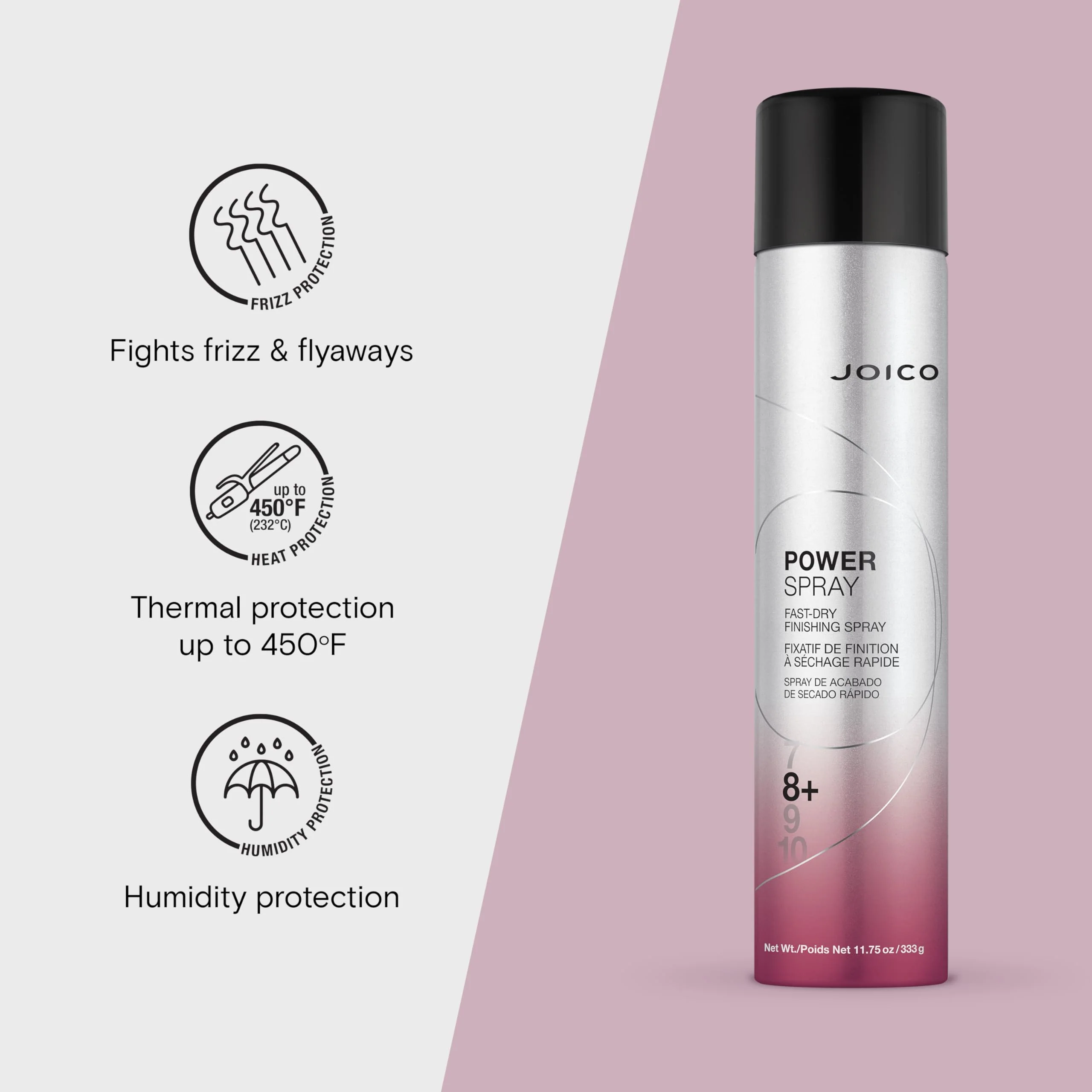 Joico Power Spray Fast-Dry Finishing Spray | For Most Hair Types | Protect Against Heat & Humidity | Protect Against Pollution & Harmful UV | Paraben & Sulfate Free | 72 Hour Hold | 11.75 Fl Oz - Image 4