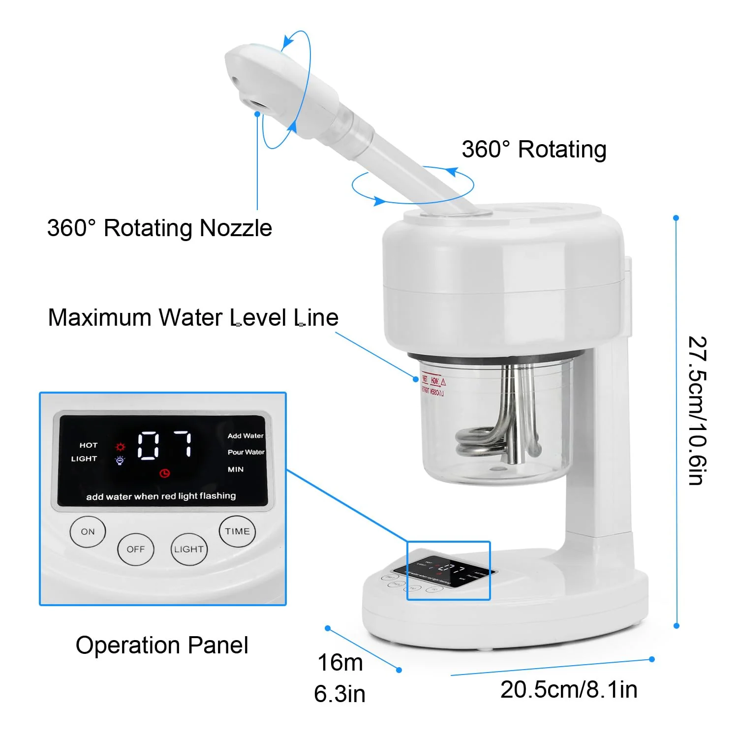 JOSTZHXIN Facial Steamer Nano Ionic Face Steamer with Extendable Arm,Portable Facial Steamer 360°Rotating Nozzle Esthetician Steamer for Personal Care at Home or Salon - Image 2