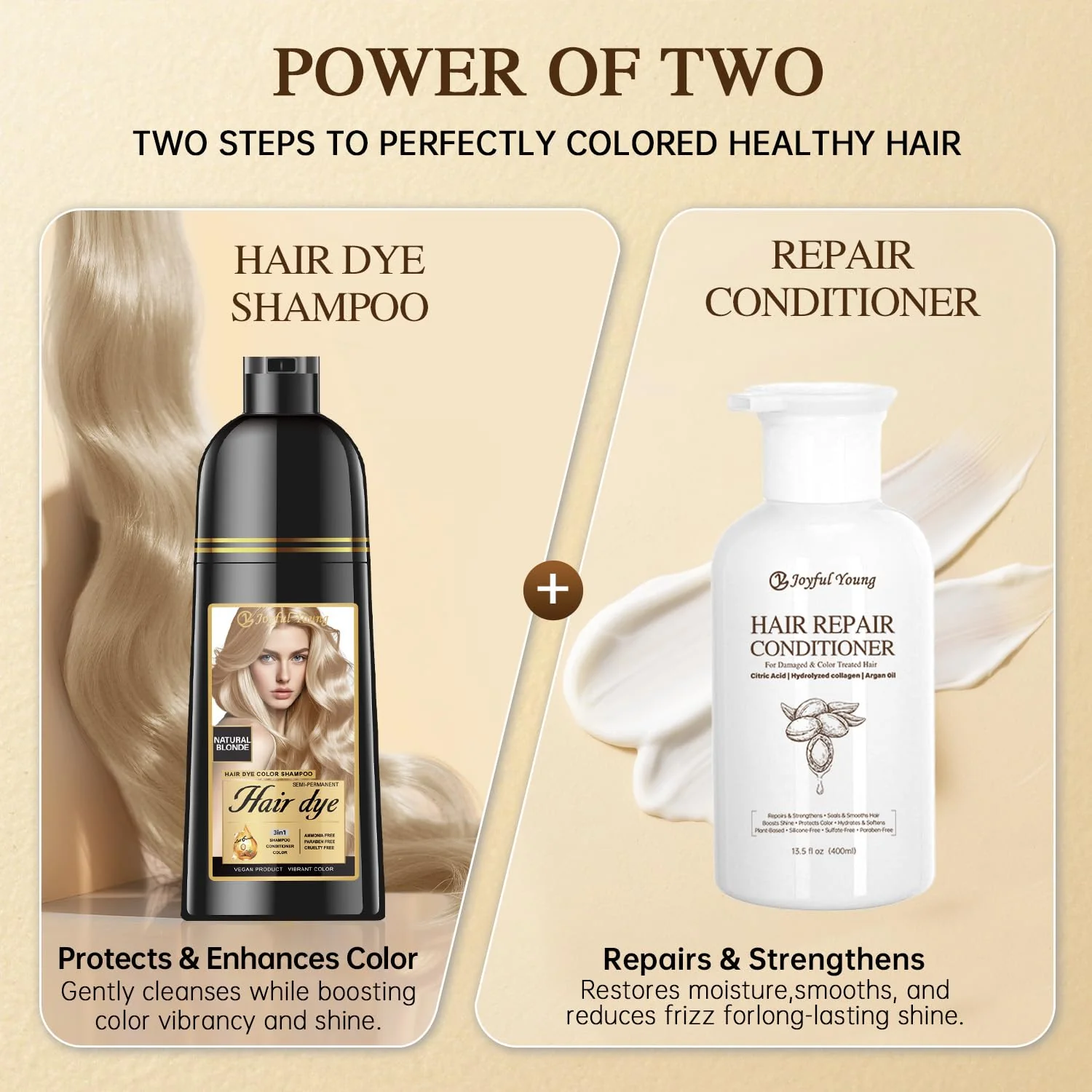 Joyful Young Hair Dye Shampoo 3-in-1, Natural Blonde Semi-Permanent Gray Hair Coverage, Color Depositing Shampoo for Women & Men, Vegan, Ammonia-Free - Image 7