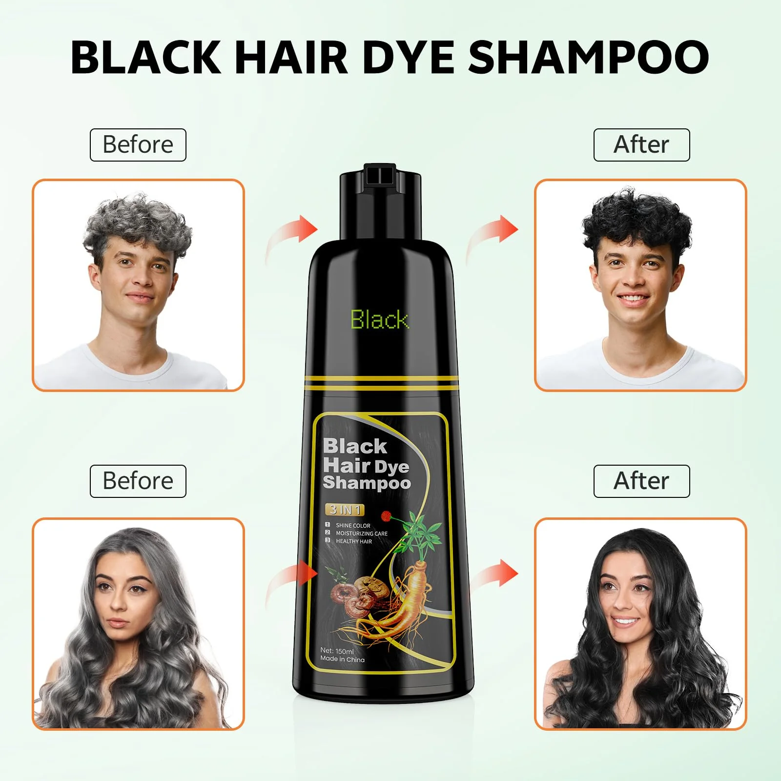 JUANCHI Black Hair Dye Shampoo 3 in 1, 150ML Hair Dye Shampoo for Women Men - Image 2