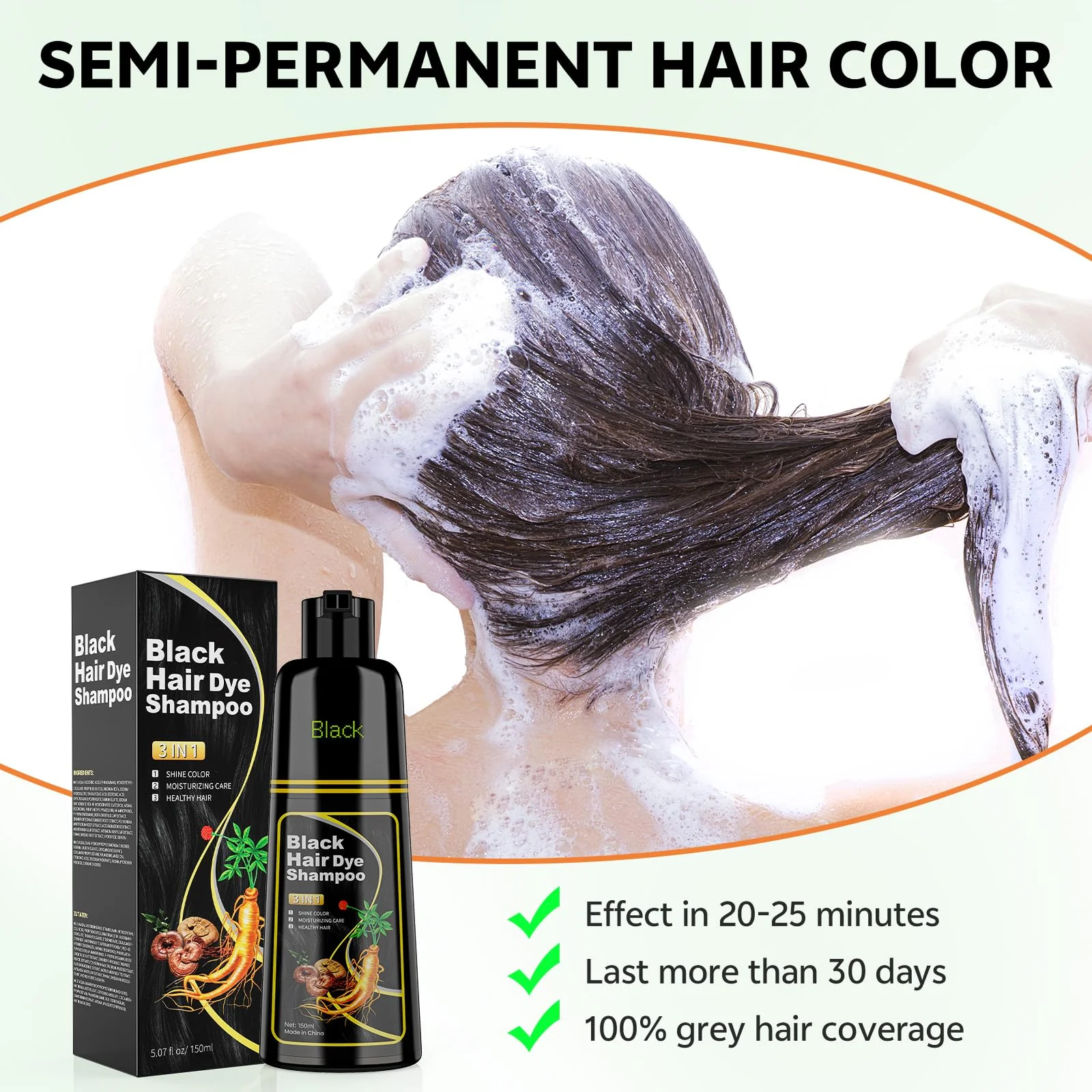 JUANCHI Black Hair Dye Shampoo 3 in 1, 150ML Hair Dye Shampoo for Women Men - Image 6