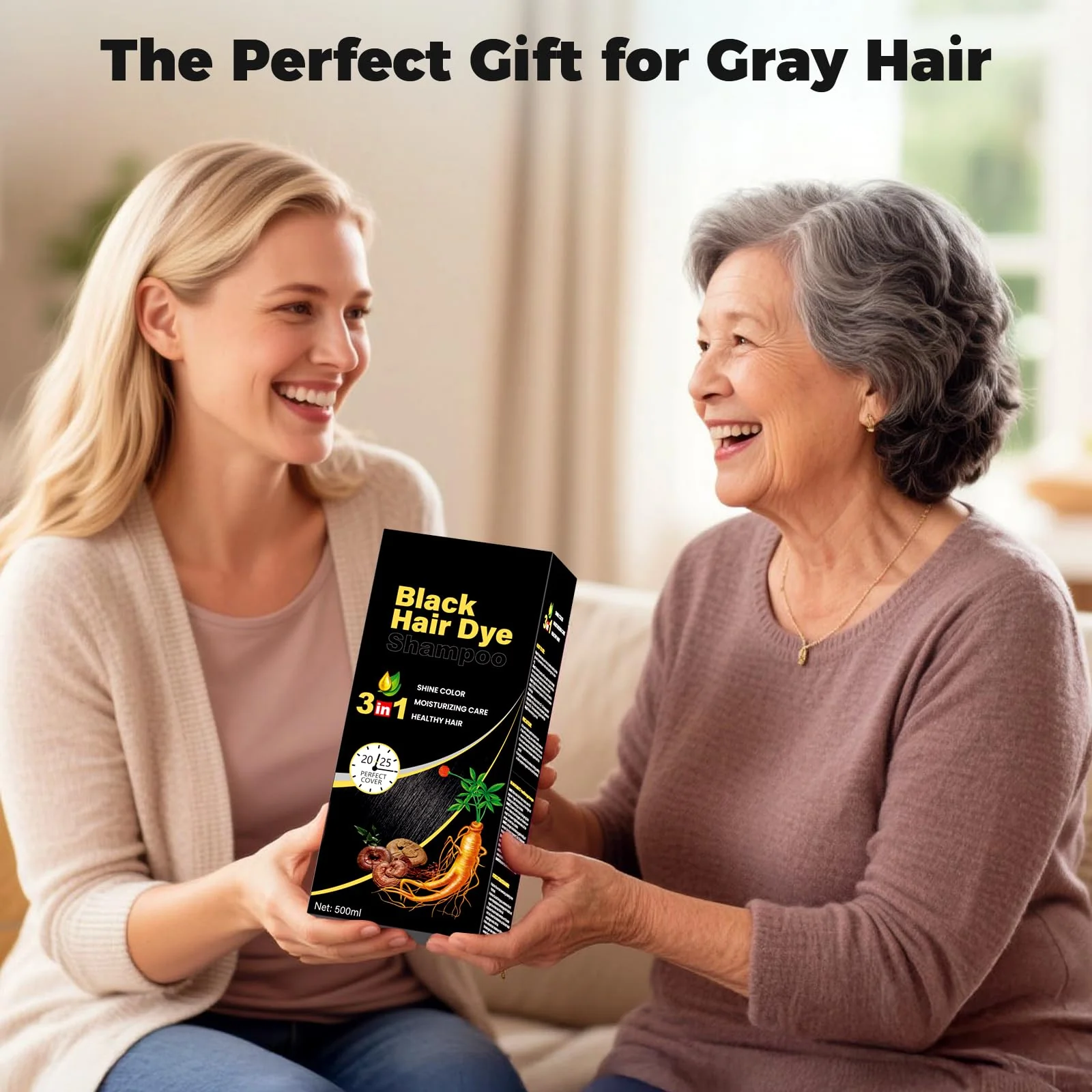 JUANCHI Black Hair Dye Shampoo 3 in1, Black Shampoo Hair Dye for Gray Coverage, Natural Hair Color for Women Men, Herbal Formula, Ammonia-free, Lasts 30 Days, 500ml (16.90 oz) - Image 8