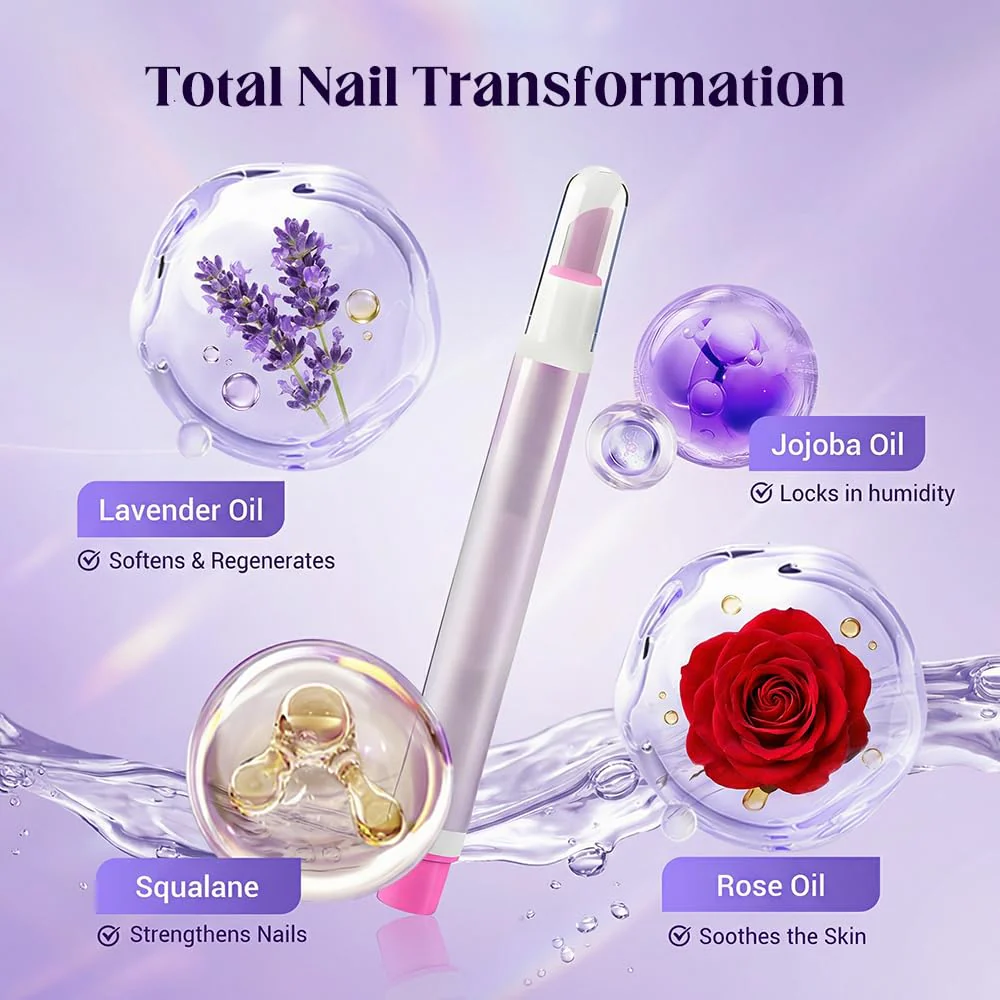 Jurfest 2-In-1 Cuticle Oil Pusher Pen,Ceramic Cuticle Remover, Portable Nail Oil Pen, Moisturizing Supports a strong look For Nail Salon, Gentle Hangnail Remover For Women (Rose + Lavender) - Image 5