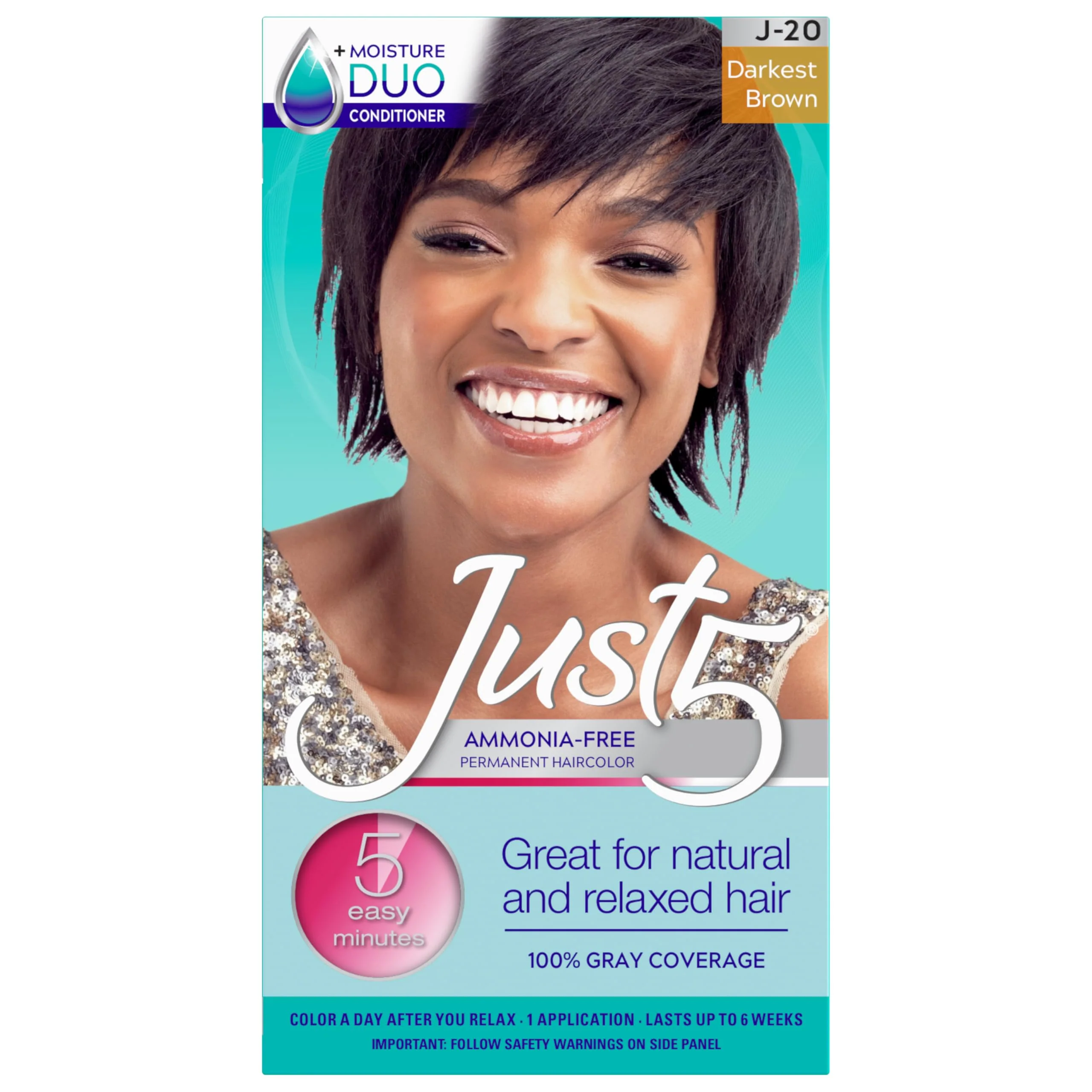 Just 5 Women's 5 Minute Permanent Hair Color with Conditioner, Grey Hair Coloring for Women - Darkest Brown