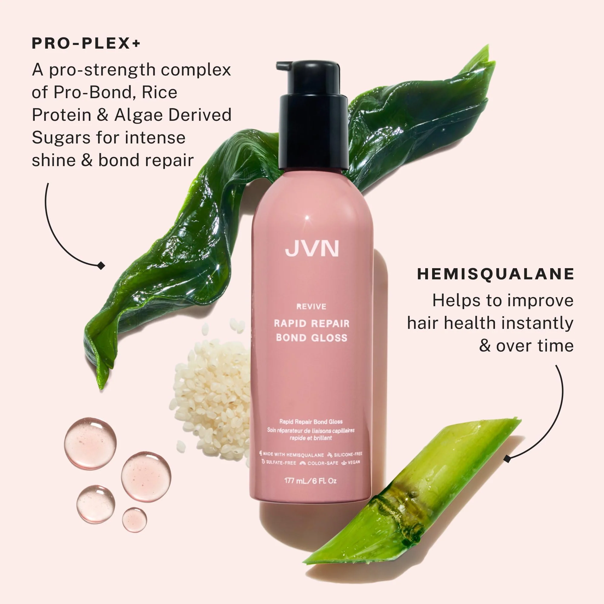 JVN Revive Rapid Repair Bond Gloss, 6 Fl Oz, Hair Shine Gloss Serum and Bond Repair Treatment, Repairs Damaged, Color Treated, or Fragile Hair, Silicone Free - Image 2