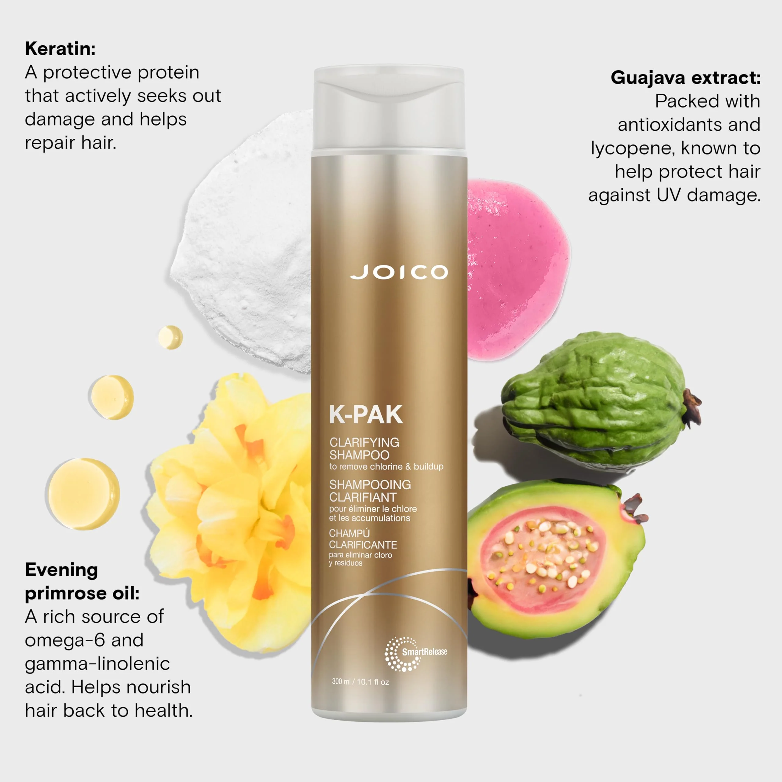 K-PAK Daily Clarifying Shampoo to Remove Chlorine & Buildup | For Damaged Hair | Repair & Prevent Breakage | Boost Shine | With Keratin & Guajava Fruit Extract | 10.1 Fl Oz - Image 6