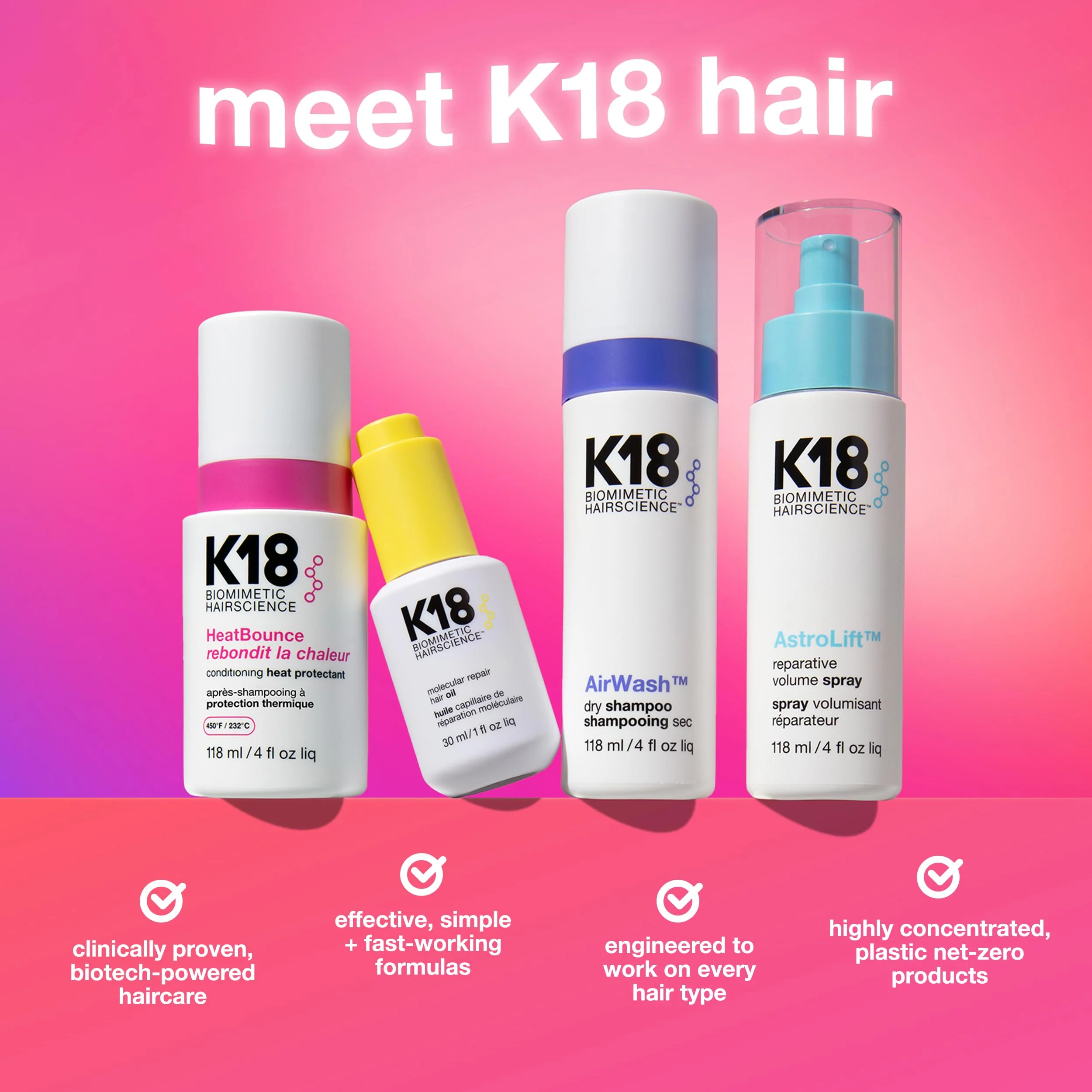 K18 HeatBounce Conditioning Heat Protectant Spray, Lightweight Leave-In Conditioner + 450℉ (232°C) Heat Protection, Soften, Smooth + Detangle All Hair Types, 4 Fl Oz Liq - Image 5