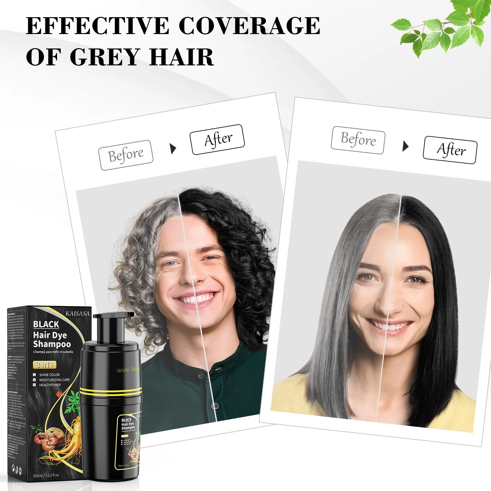 KAISASA Black Hair Dye Shampoo 3 in 1, Hair Color Shampoo for Cover Grey Hair, Natural with Herbal Ingredient for Men and Women (Black) - Image 2